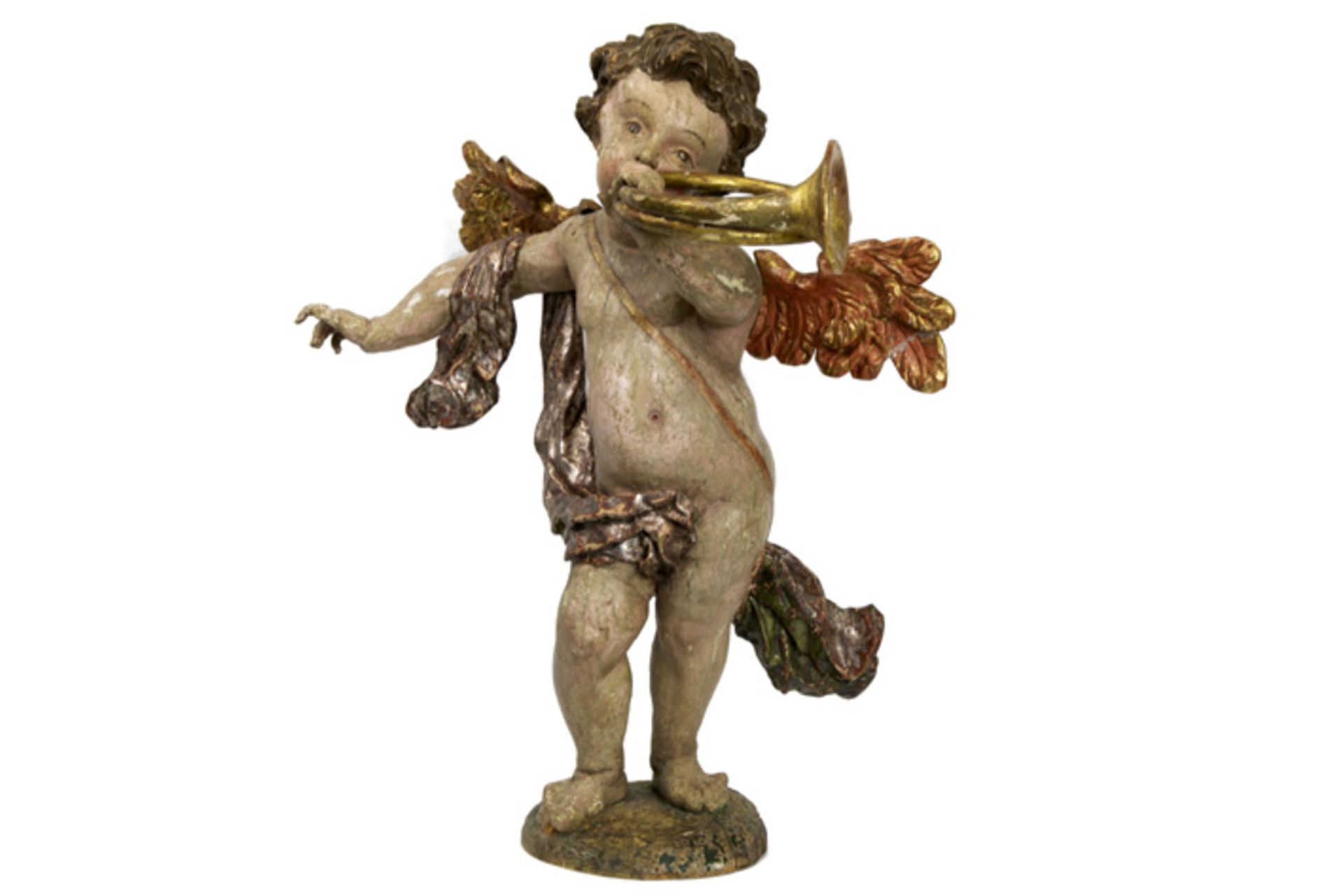 pair of 17th Cent. European baroque style sculptures in polychromed wood and with a quite rare - Bild 5 aus 5