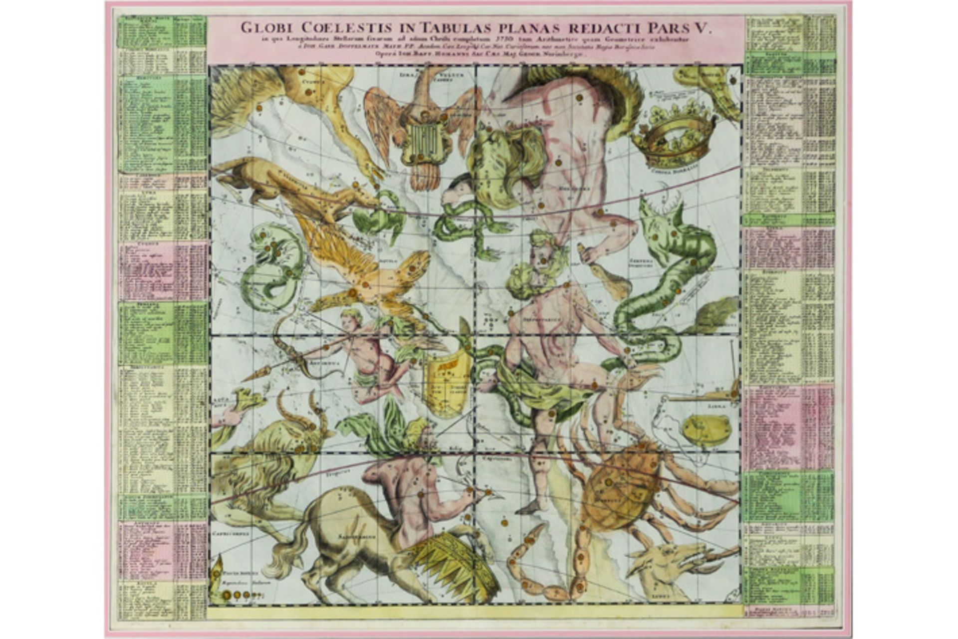 "Globe celestus in Tabulas Planas redacti Pars V" engraving by Doppelmayer & Homan DOPPELMAYER &