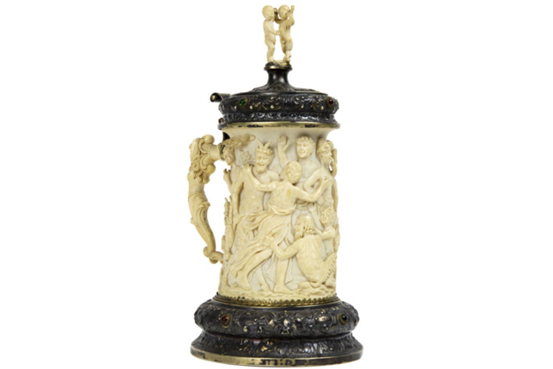 good antique German Renaissance style goblet in ivory and silver - the corpus has a frieze with - Image 2 of 6
