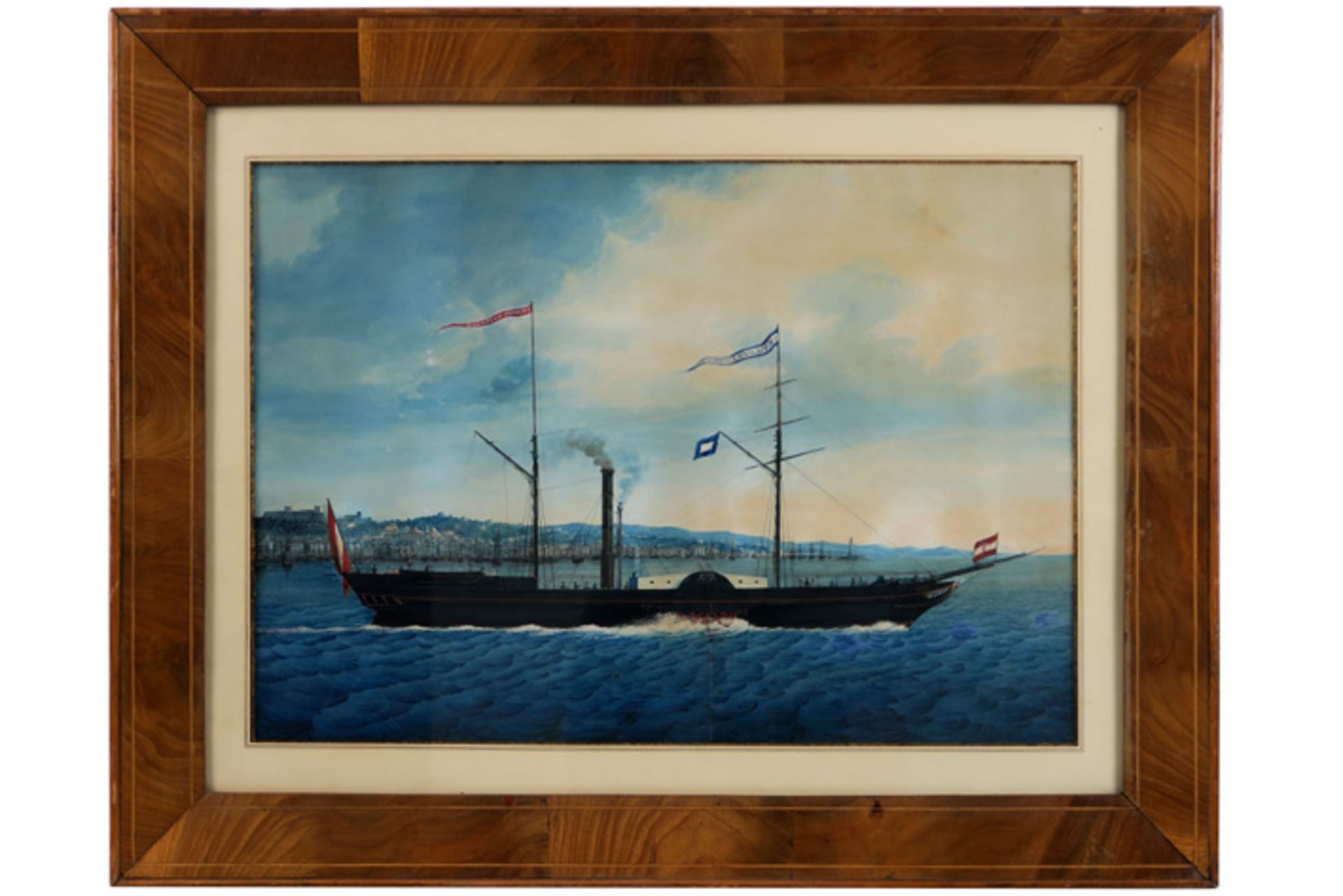 typical Giuseppe Rieger gouache with a view of bay of Triest with the boat "Principe Metternich" - - Image 2 of 2