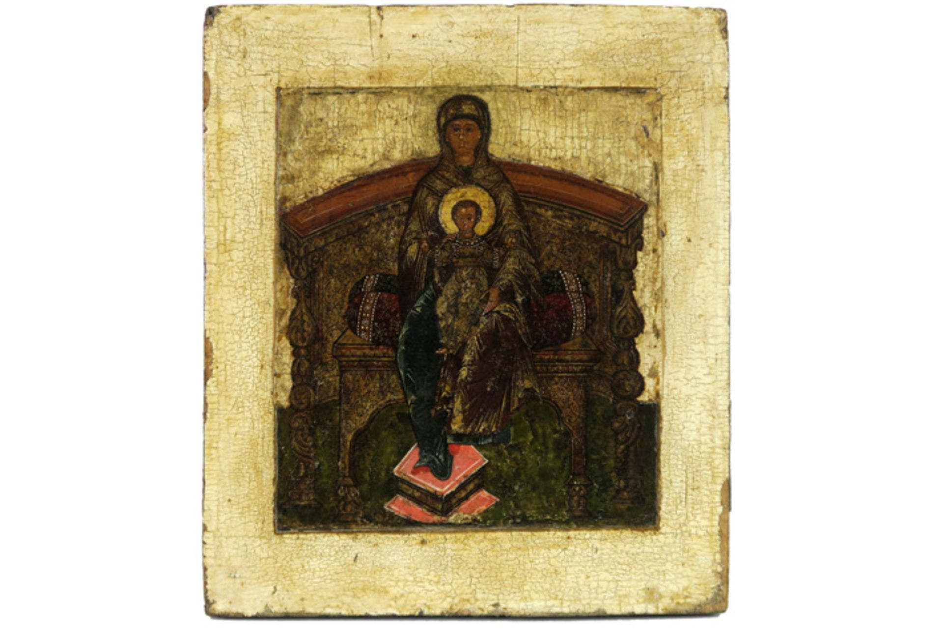 late 17th Cent. Russian "Mother of God" icon - with certificate RUSLAND - EIND 17° EEUW ikoon : "