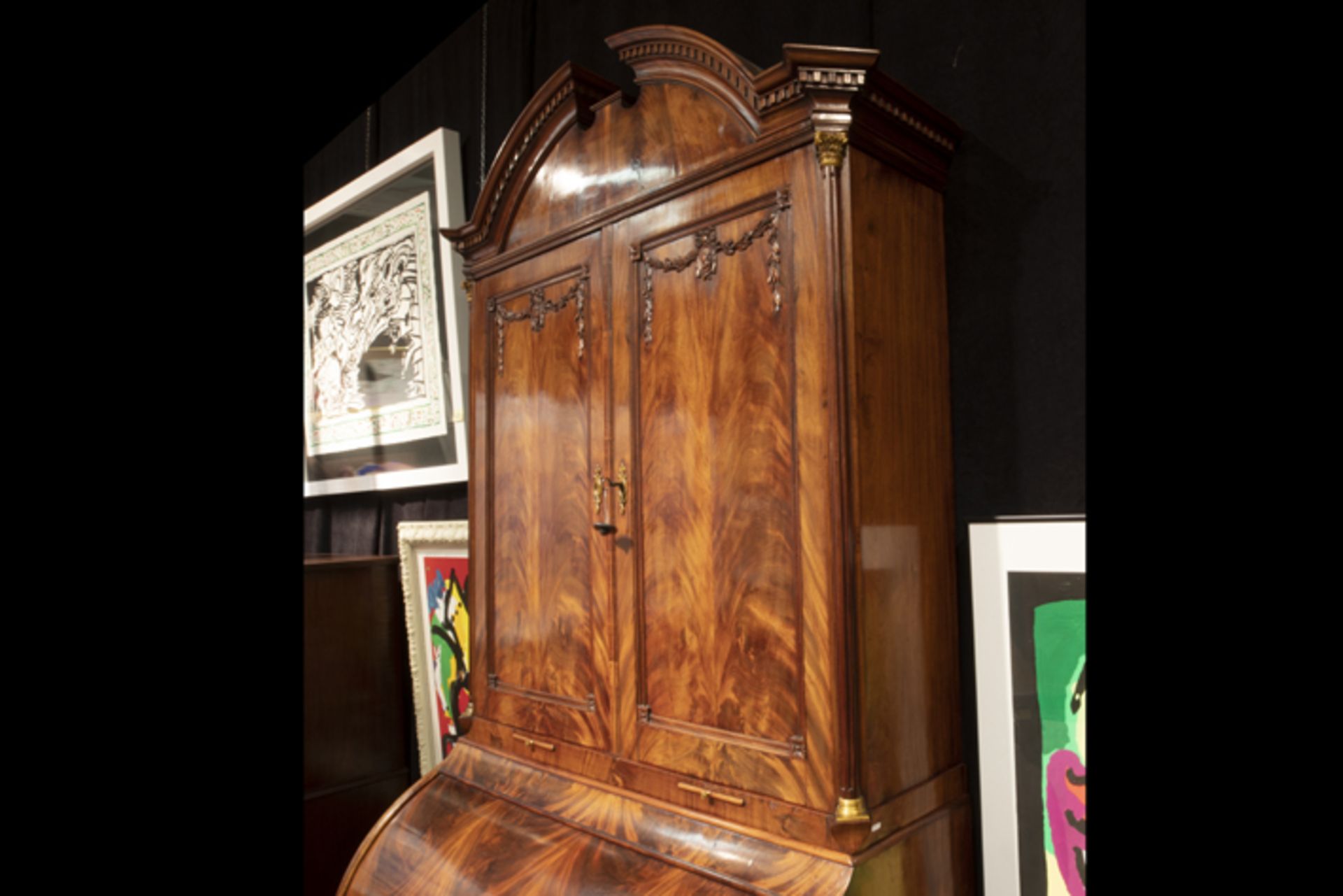 superb 18th Cent. Dutch Louis XVI style high quality bureau-bookcase in mahogany with nice interiors - Bild 4 aus 4