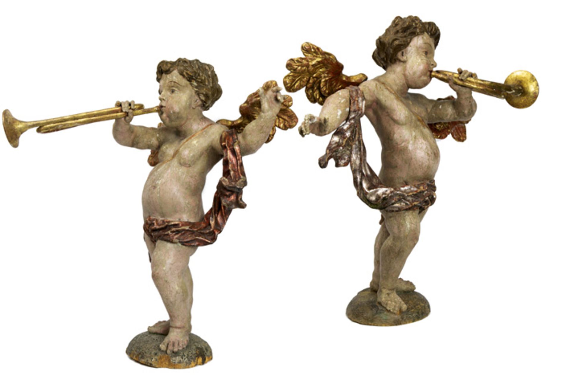 pair of 17th Cent. European baroque style sculptures in polychromed wood and with a quite rare - Bild 4 aus 5