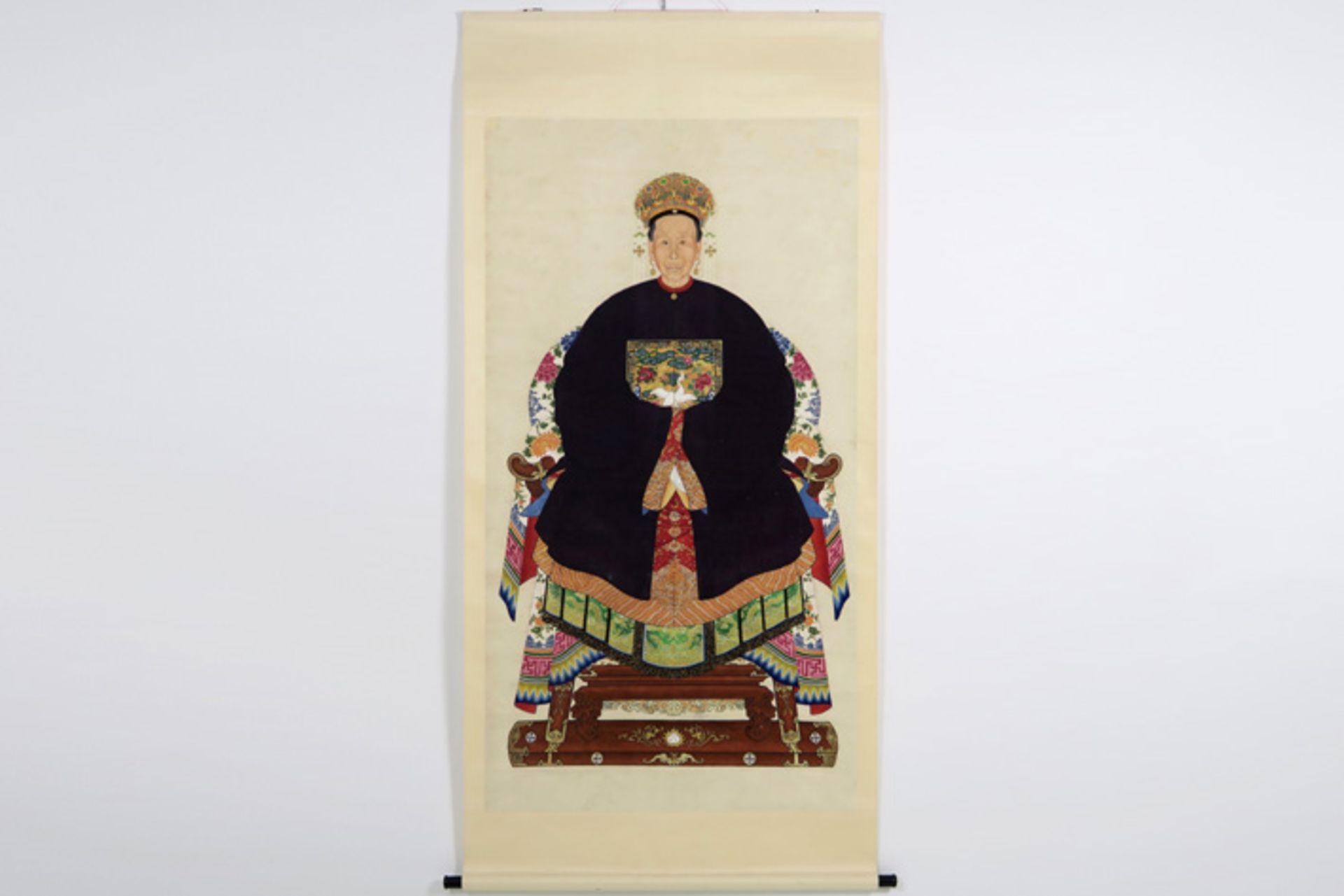 pendant of two Chinese "ancestral portraits" paintings on scroll Pendant Chinese schilderingen (op - Image 4 of 6