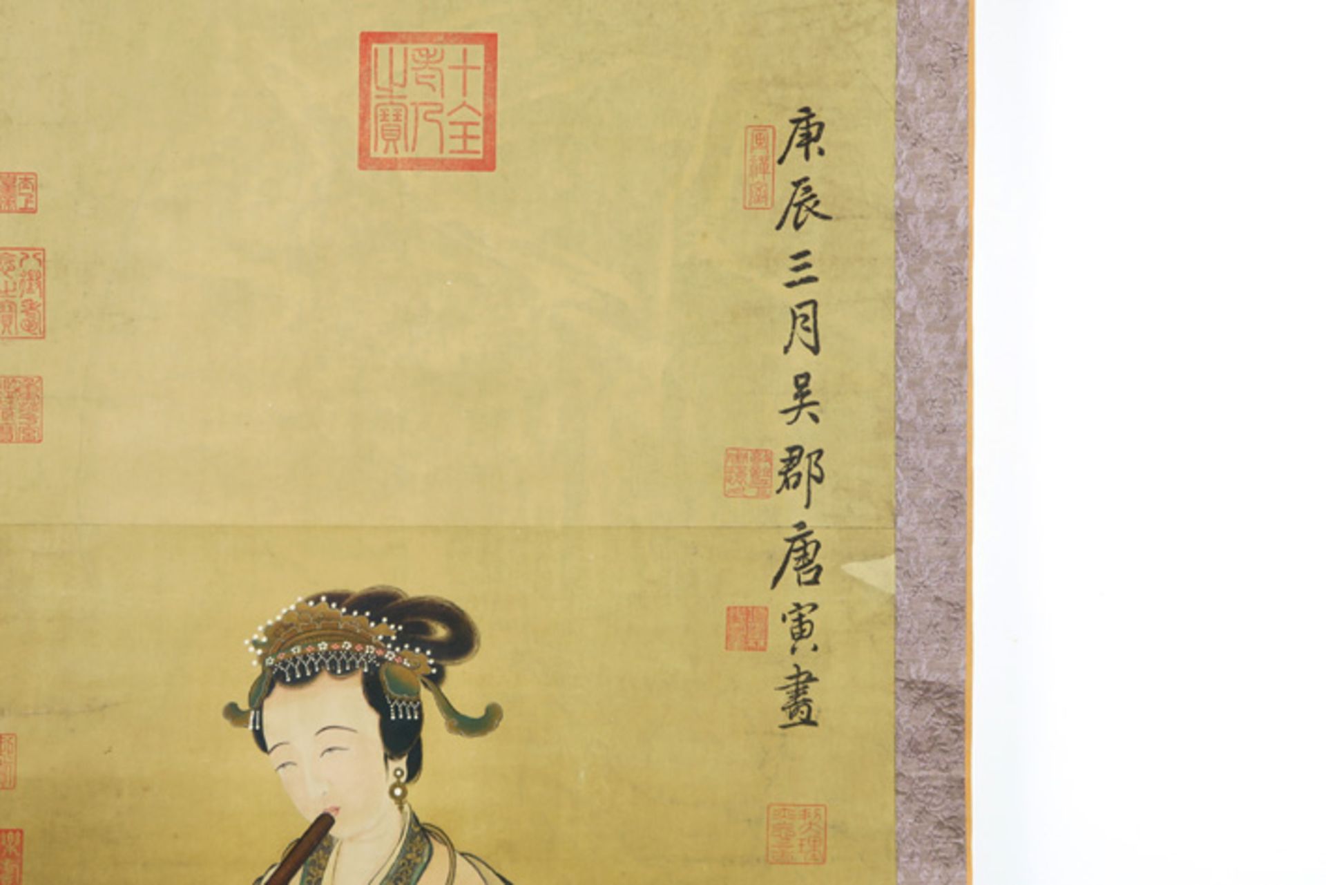 Chinese scroll with "Flute playing Lady" painting Chinese scroll - schildering : "Fluitspelende - Bild 2 aus 2