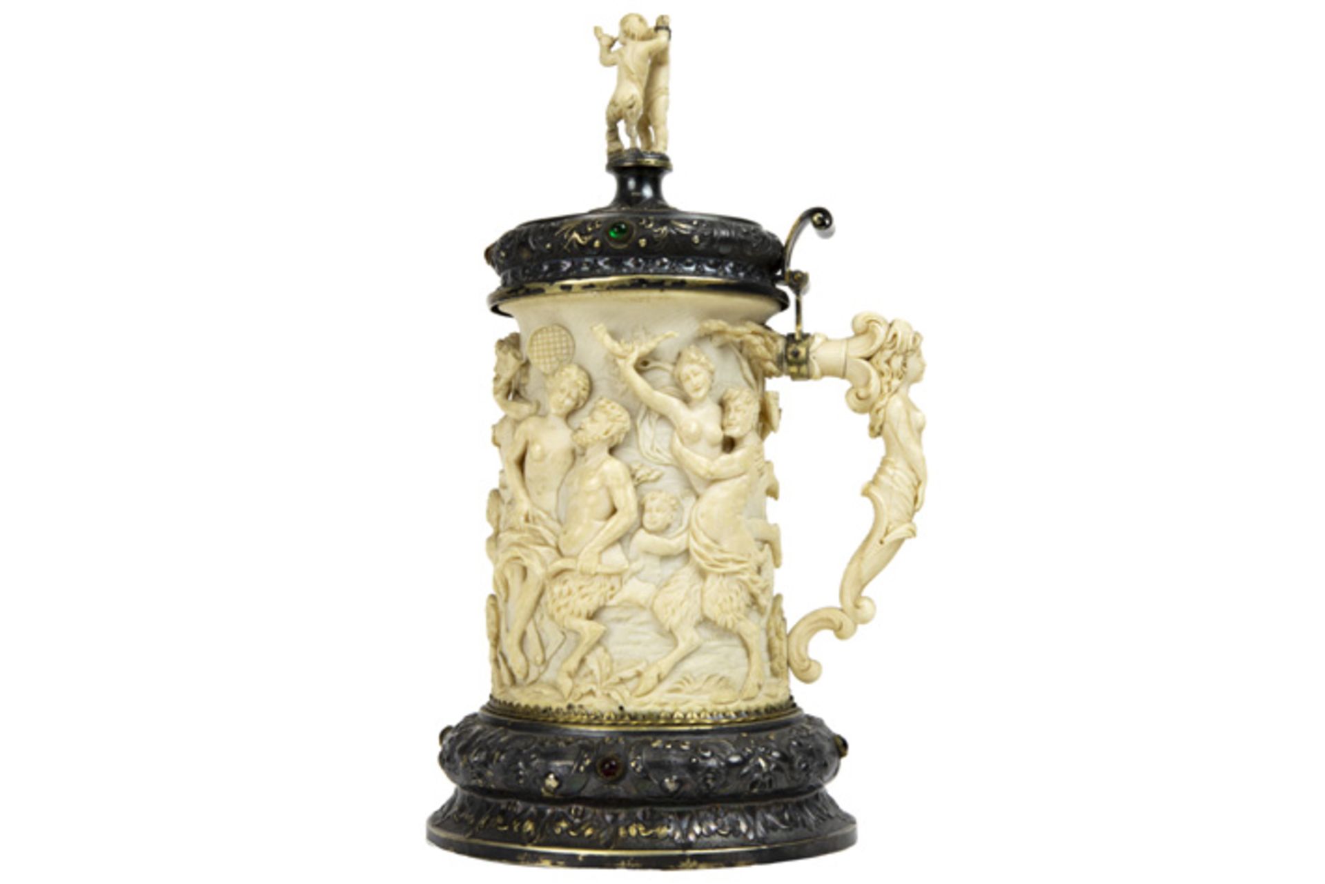 good antique German Renaissance style goblet in ivory and silver - the corpus has a frieze with - Image 4 of 6