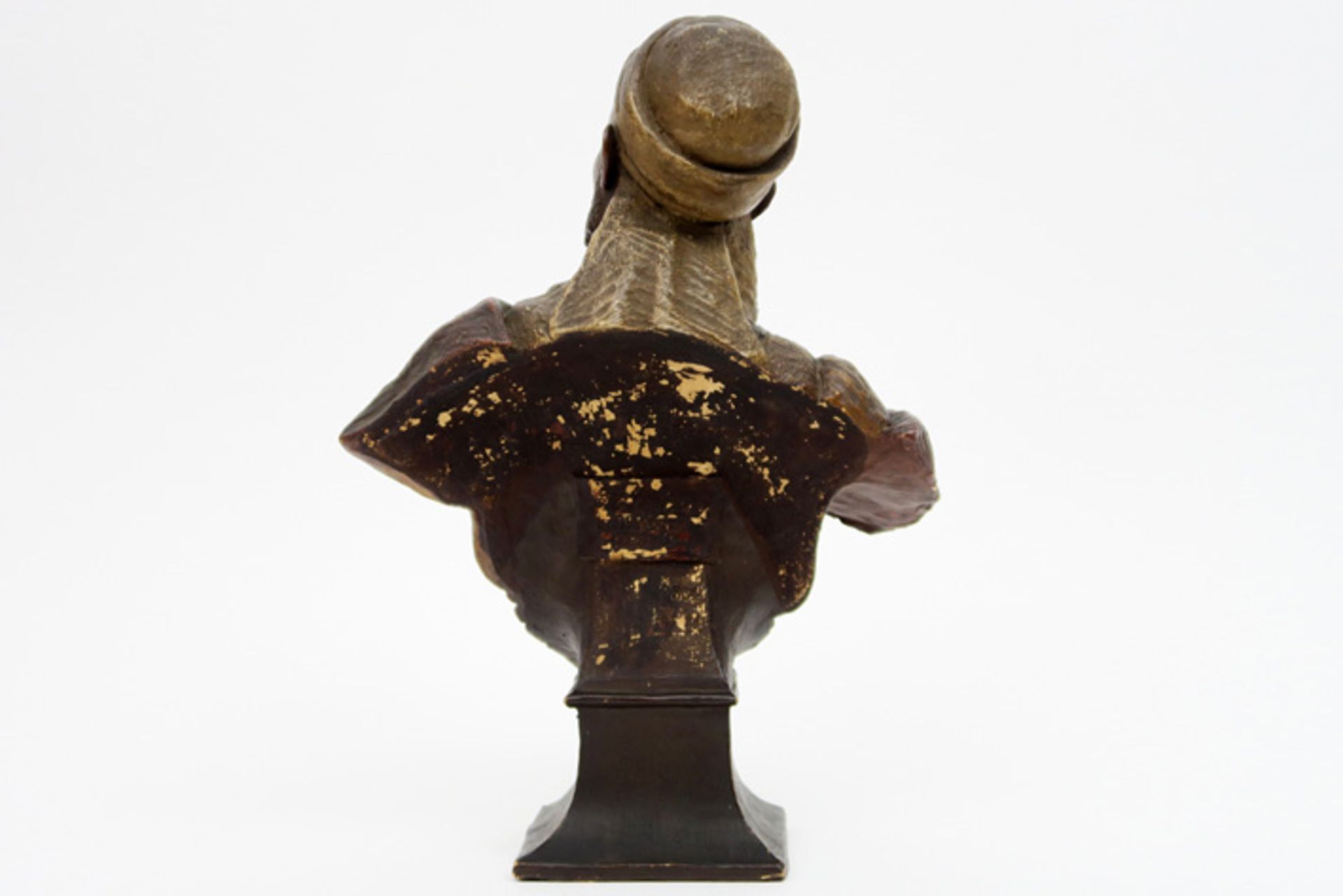 19th Cent. Goldscheider marked "Bust od an Arab" sculpture in polychromed eathenware GOLDSCHEIDER - Bild 2 aus 3