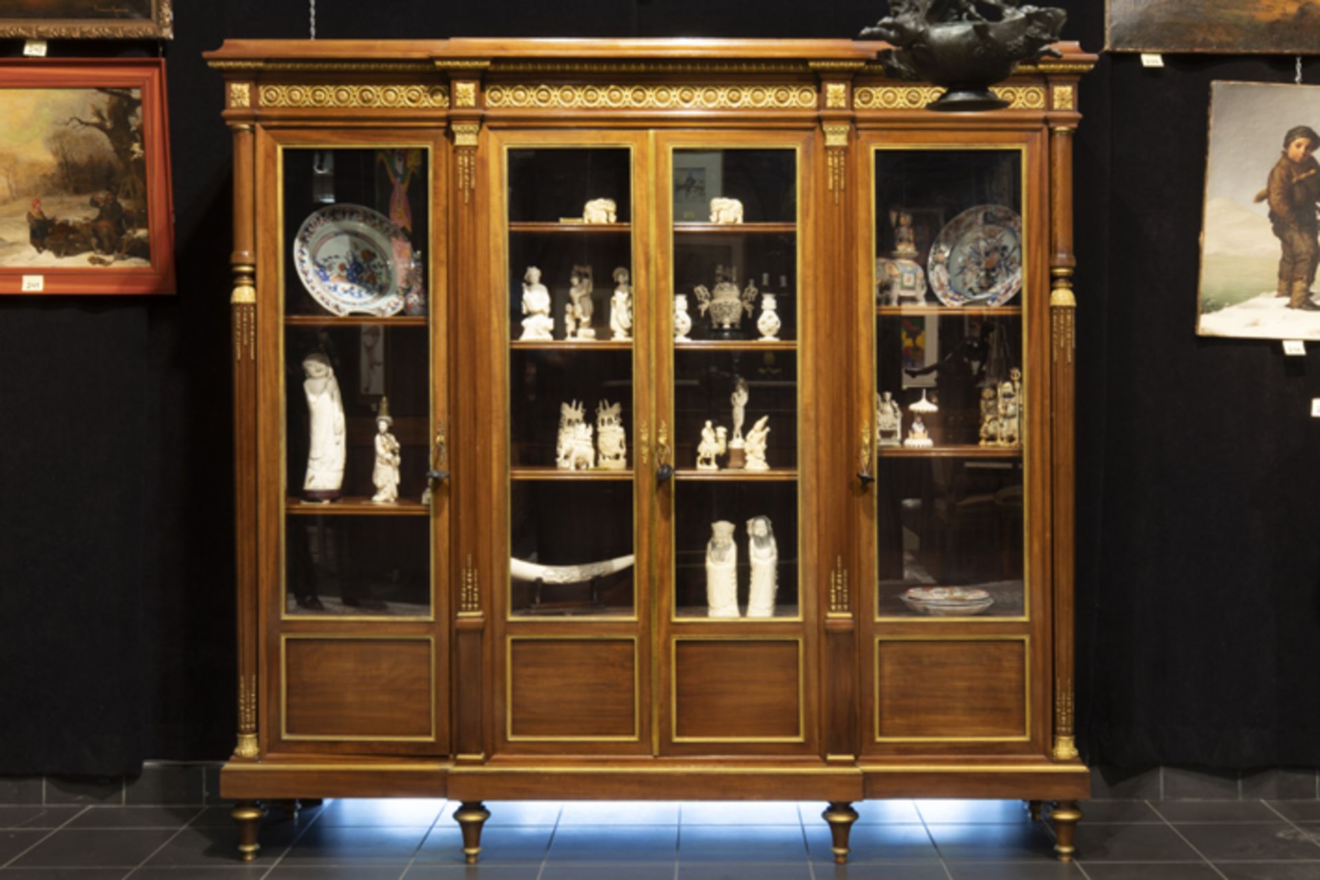 19th Cent. "Krieger Paris" marked neoclassical library bookcase in mahogany with fine Louis XVI