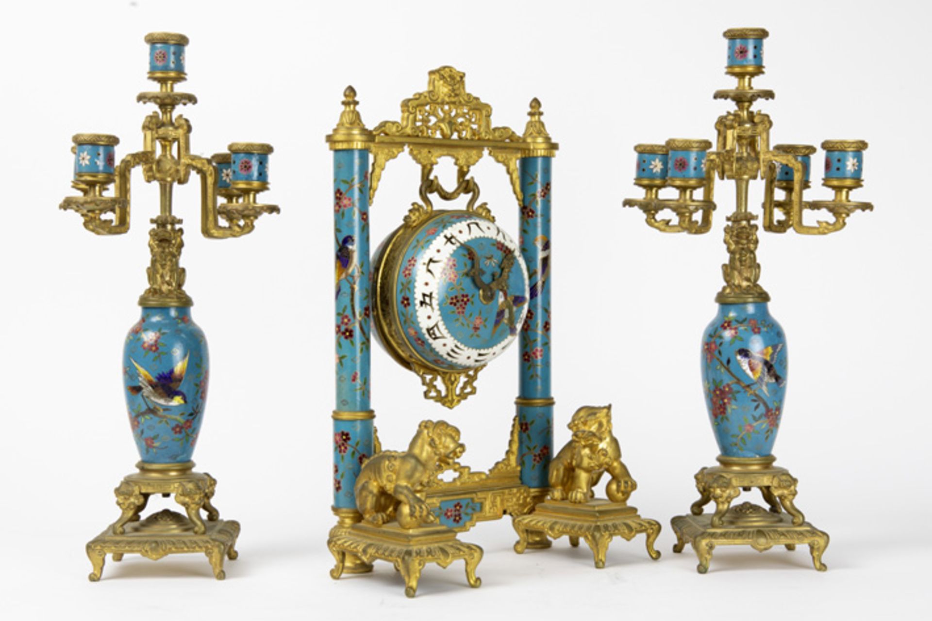19th Cent. French Napoleon III "Edouard Lièvre" Japanese style garniture by "L'Escalier de Cristal - - Image 3 of 6