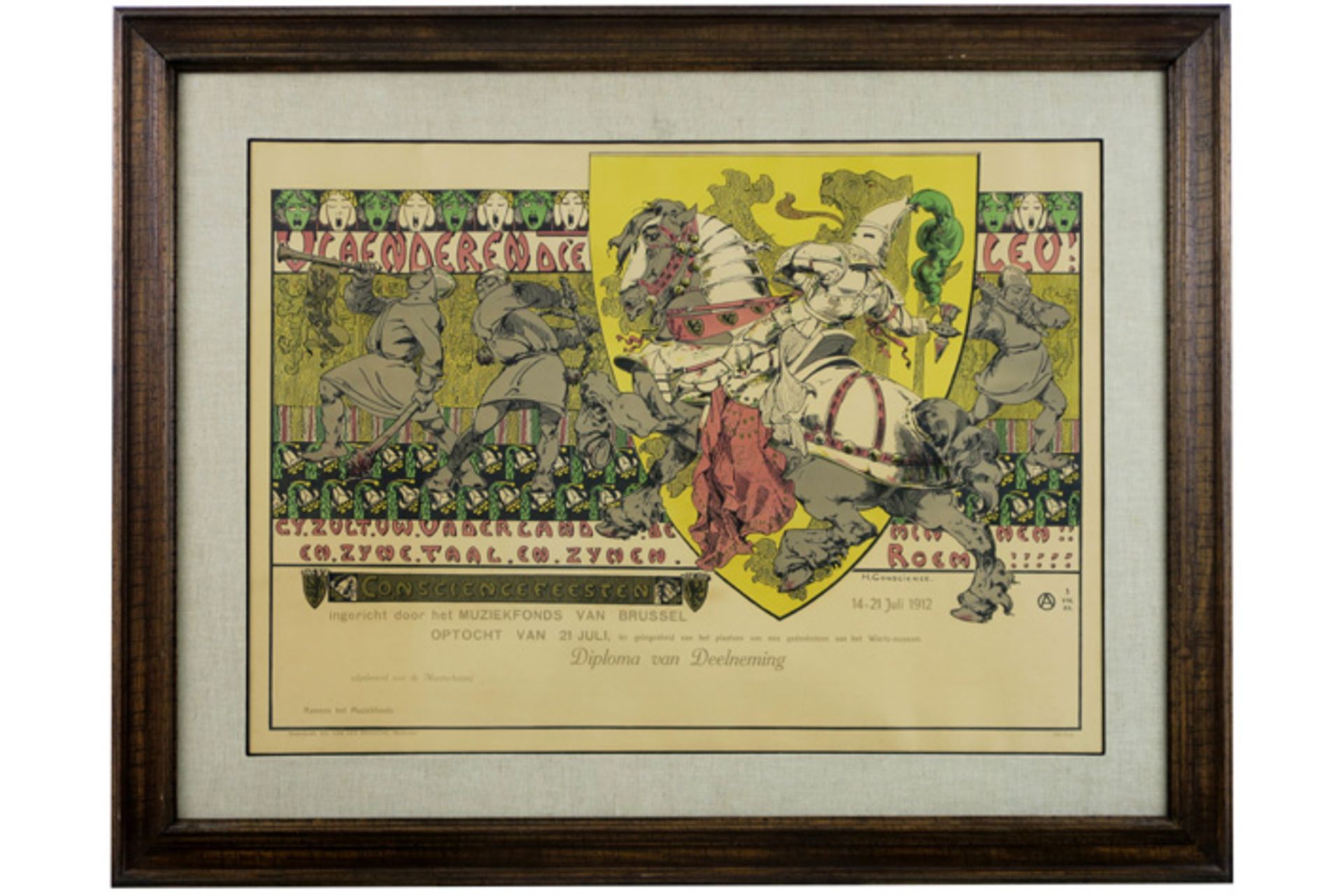 framed lithograph printed in colors / poster for festivities in 1912 - with the monogram of Alfred - Image 2 of 2
