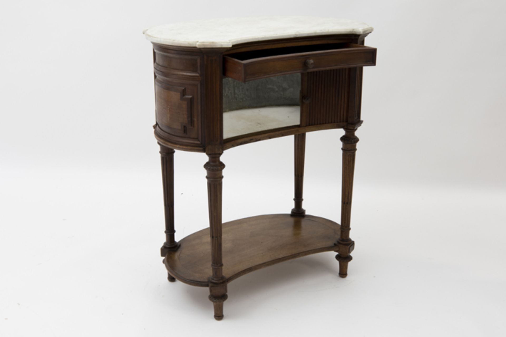 small antique neoclassical side cabinet in walnut with its marble top Klein antiek neoclassicistisch - Image 2 of 2