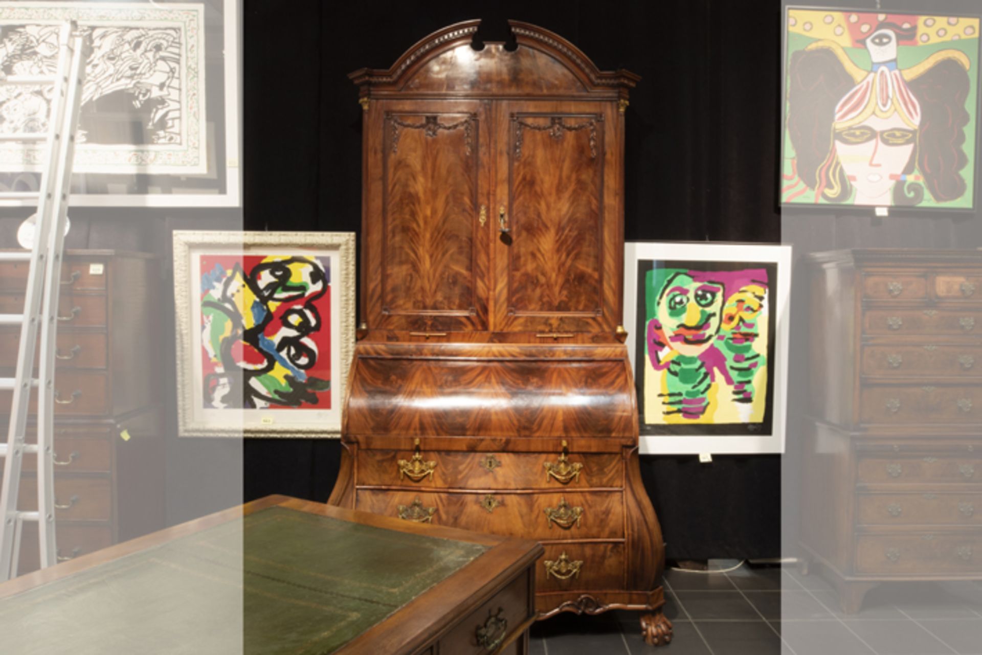 superb 18th Cent. Dutch Louis XVI style high quality bureau-bookcase in mahogany with nice interiors