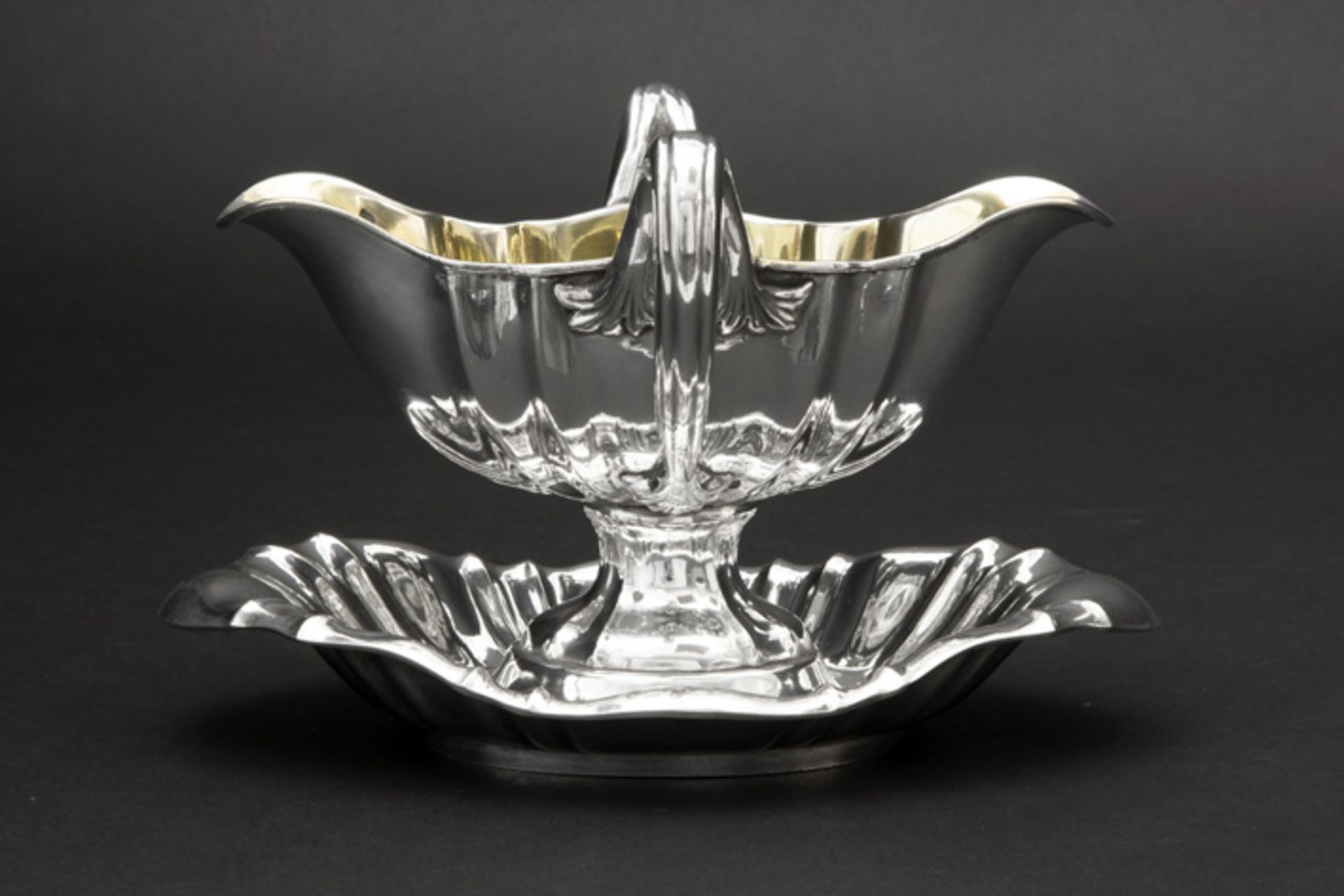 antique Belgian "Wolfers" signed Louis XV style sauce boat in marked silver WOLFERS (1852 - 1892)