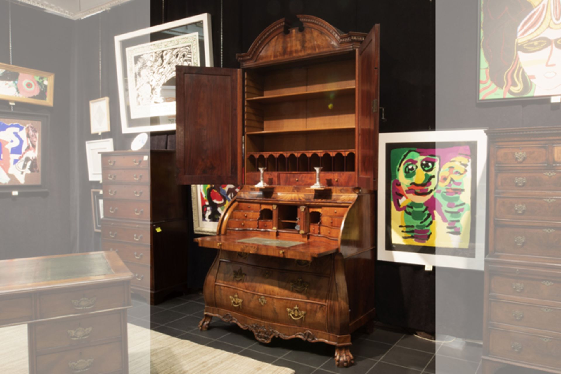 superb 18th Cent. Dutch Louis XVI style high quality bureau-bookcase in mahogany with nice interiors - Bild 3 aus 4