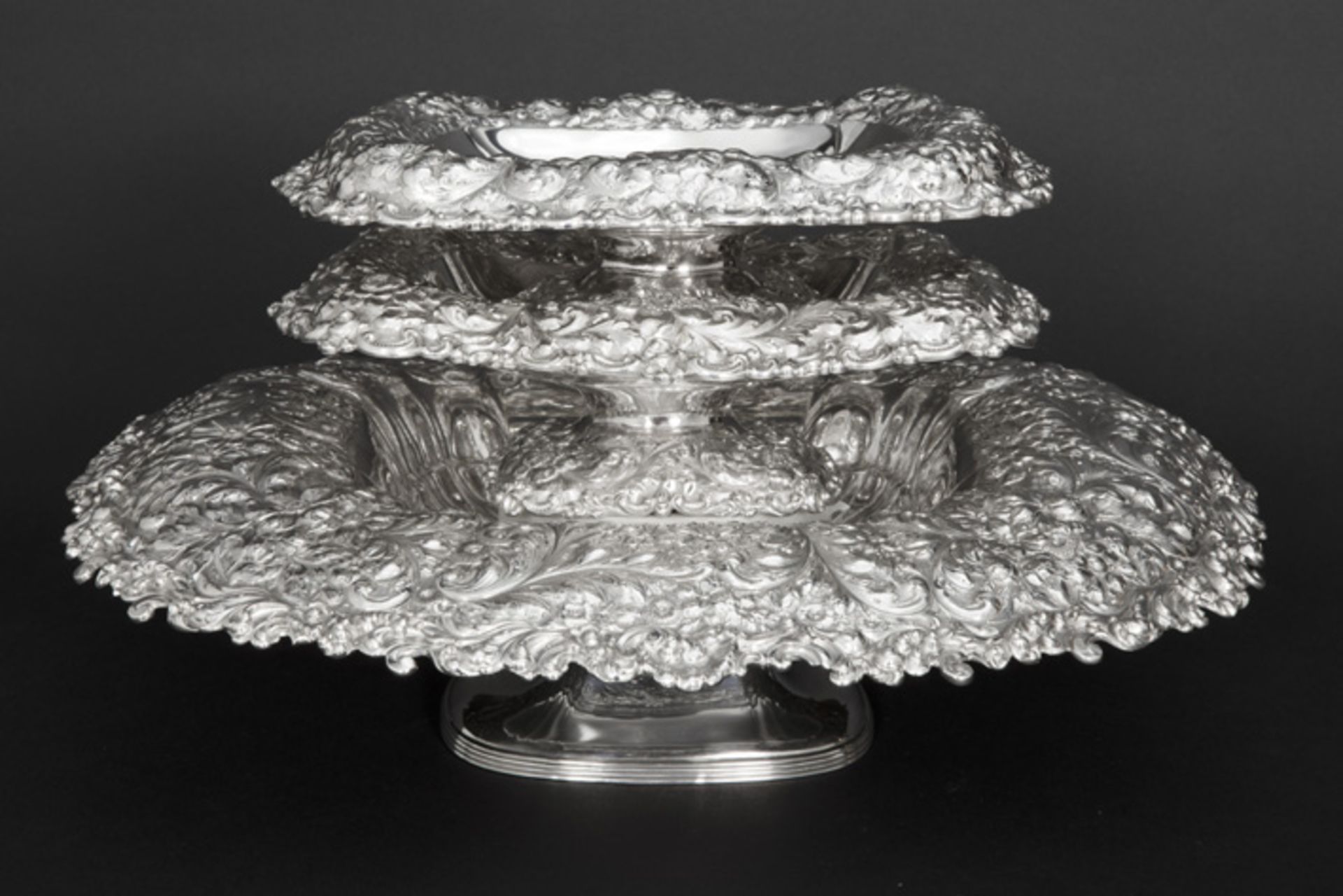antique American set of a pair of tazza and a larger one in marked and "Bailey, Banks & Biddle" - Image 3 of 5