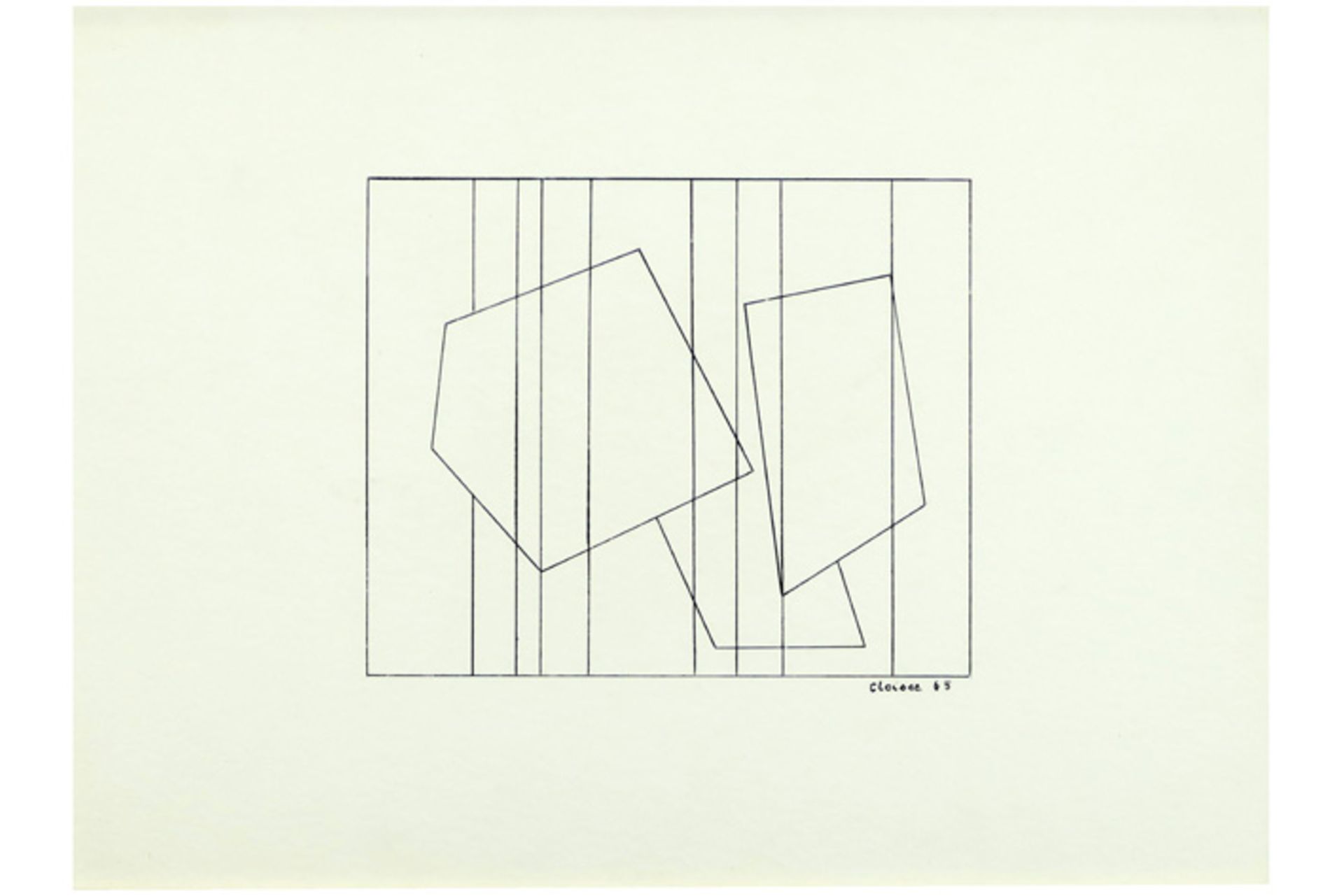 20th Cent CLAISSE GENEVIÈVE (1935 - 2018) inkttekening : "Geometrisch-abstracte compositie" - 30 x
