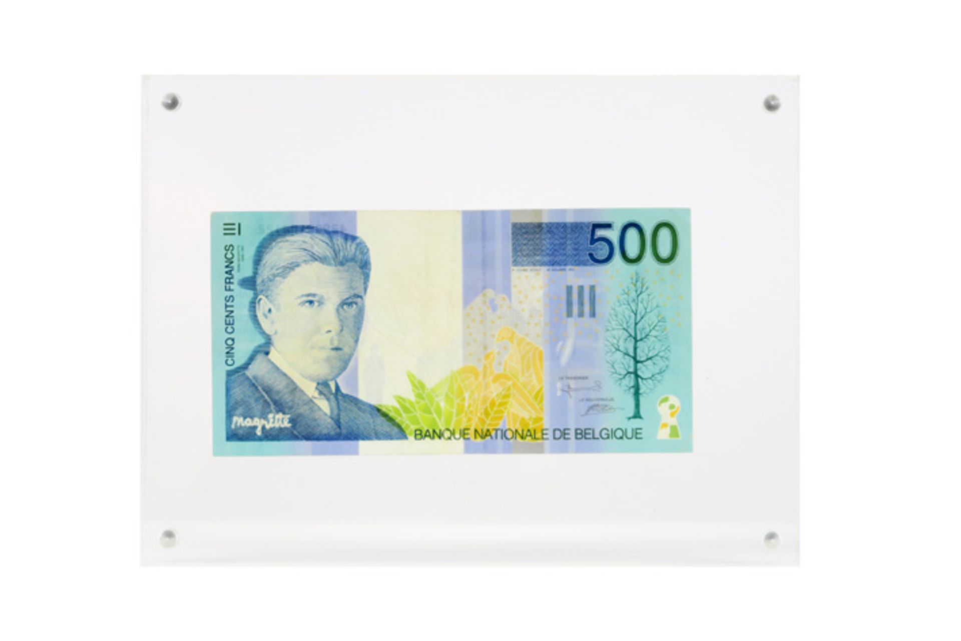 Panamarenko signed Belgian 500 francs banknote in plexi PANAMARENKO (PS VAN VAN HERREWEGHE - Bild 2 aus 2