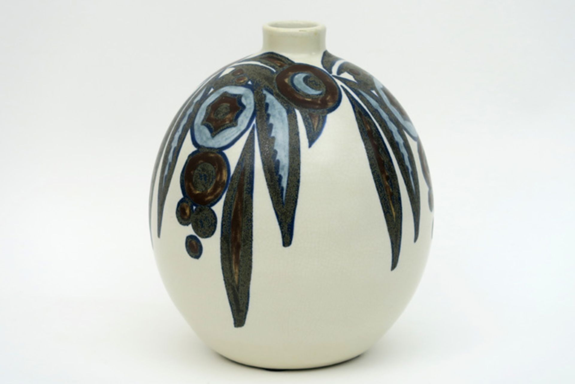 Belgian "Ch. Catteau" Art Deco vase in marked earhtenware (grès) with polychrome flower decor - Image 2 of 5