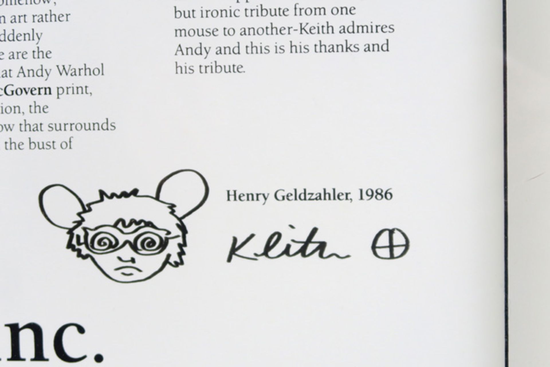 Keith Haring signed drawing on a print titled "Keith Haring and Andy and Andy Mouse", a limitied - Bild 3 aus 3