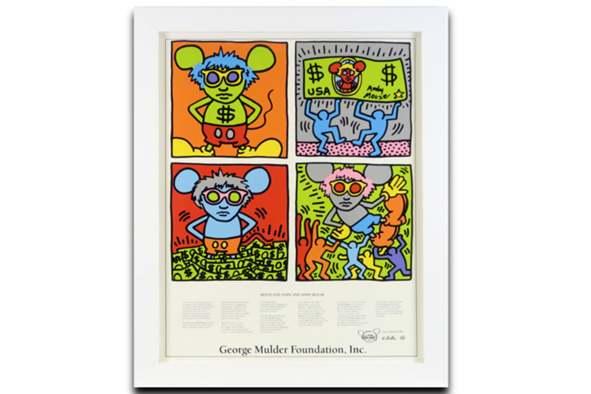 Keith Haring signed drawing on a print titled "Keith Haring and Andy and Andy Mouse", a limitied - Bild 2 aus 3