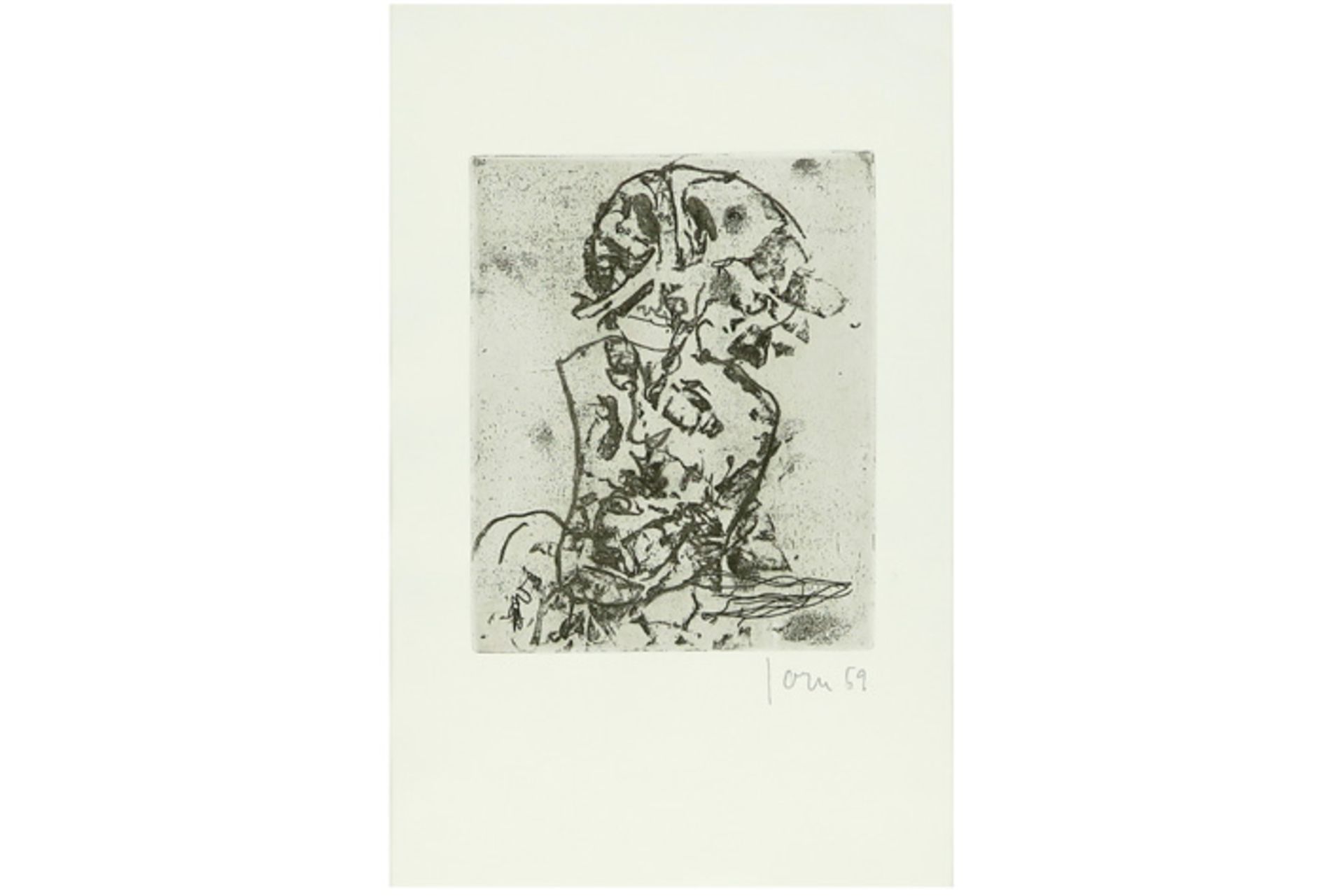 Asger Jorn mixed media print (etching and aquatint) from the portfolio "Friedhof der Maulwürfe" with