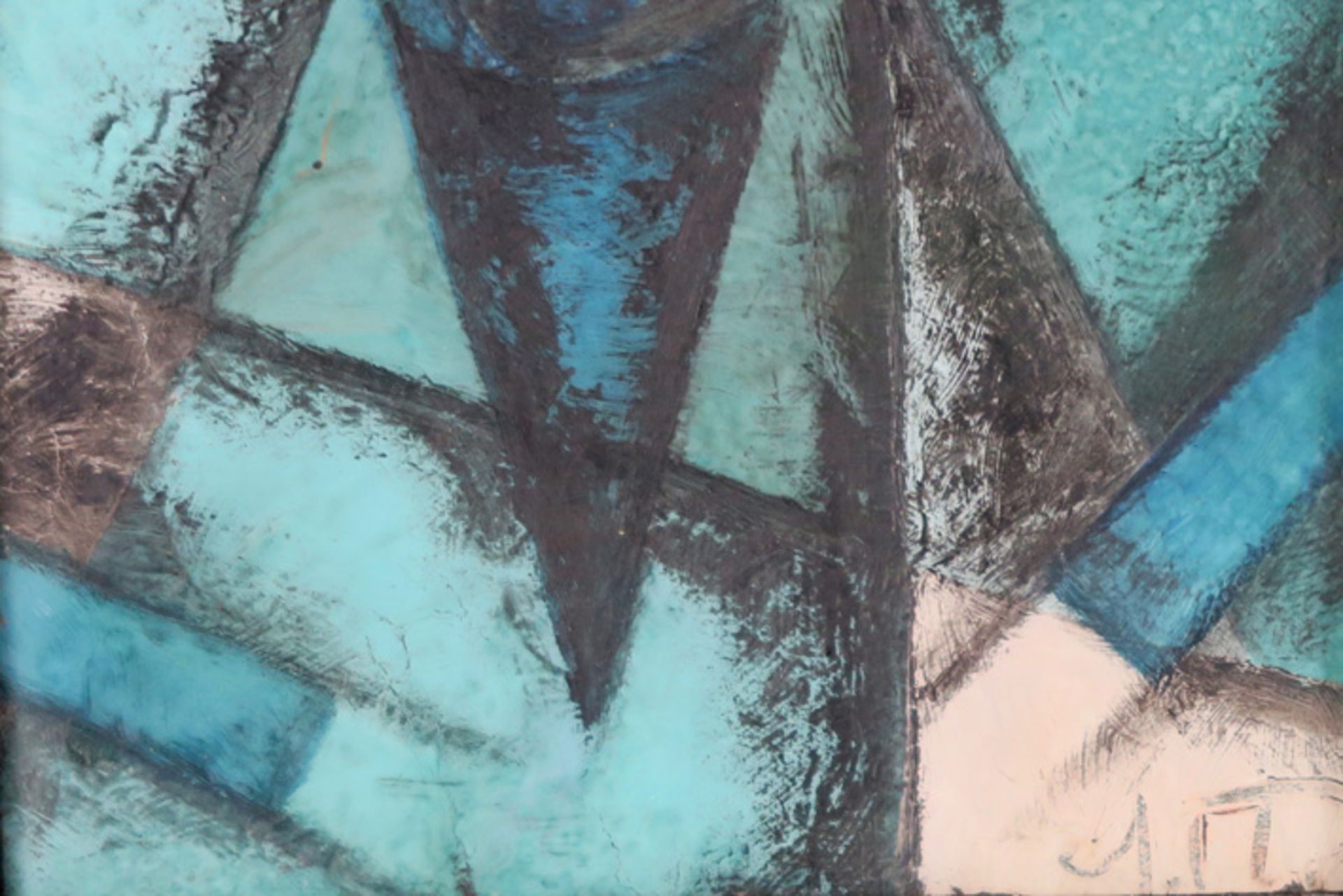 early 20th Cent. Russian abstract/suprematic mixed media painting with the monogram of Popva - Image 2 of 3