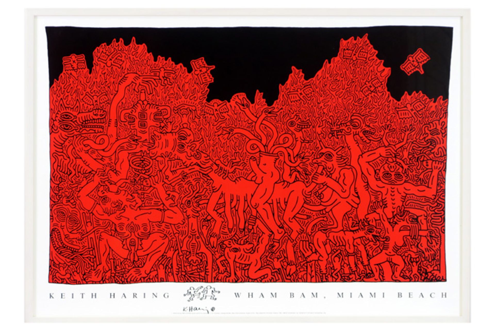 Keith Haring signed drawing with typical figures on a poster for "Wham Bam Miami Beach" dd 1989 - Bild 3 aus 3