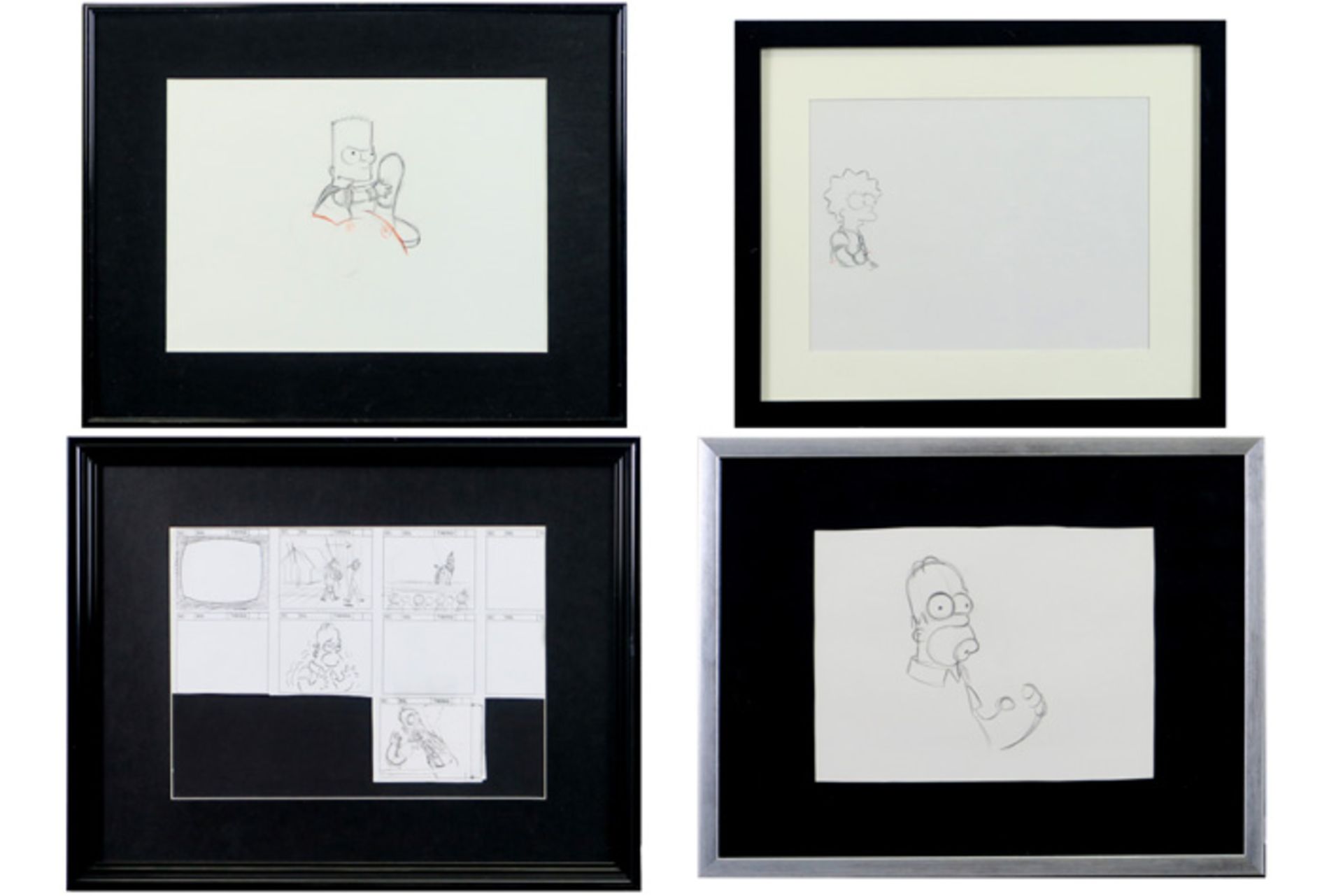 three drawings and a story-board drawing by Matt(hew Abram) Groening for "The Simpsons" - each