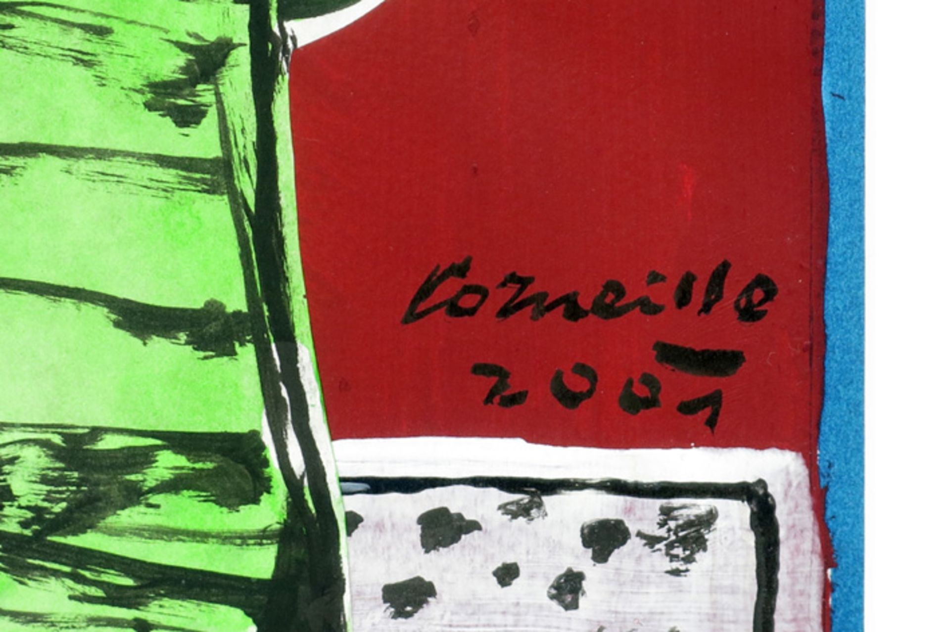 21st Cent. "Corneille" mixed media painting (gouache and collage) - titled, signed and dated 2001 - Image 2 of 3