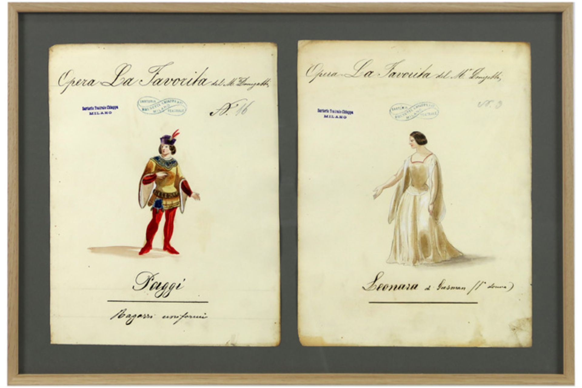 two studies for costumes for the opera "LA Favorite" by Donizetti at the Scala of Milan dd 1947 - - Image 2 of 2