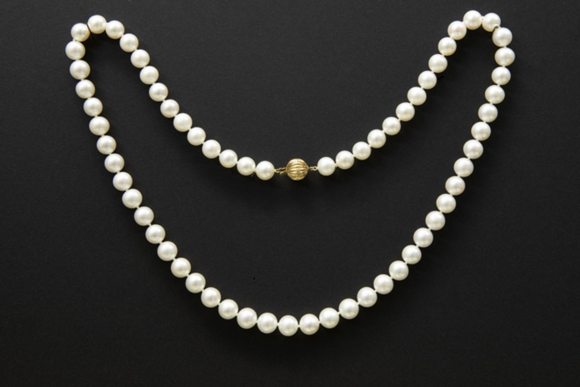 necklace with pearls and a lock in yellow gold (14 carat) Collier met één rang op de witte kleur