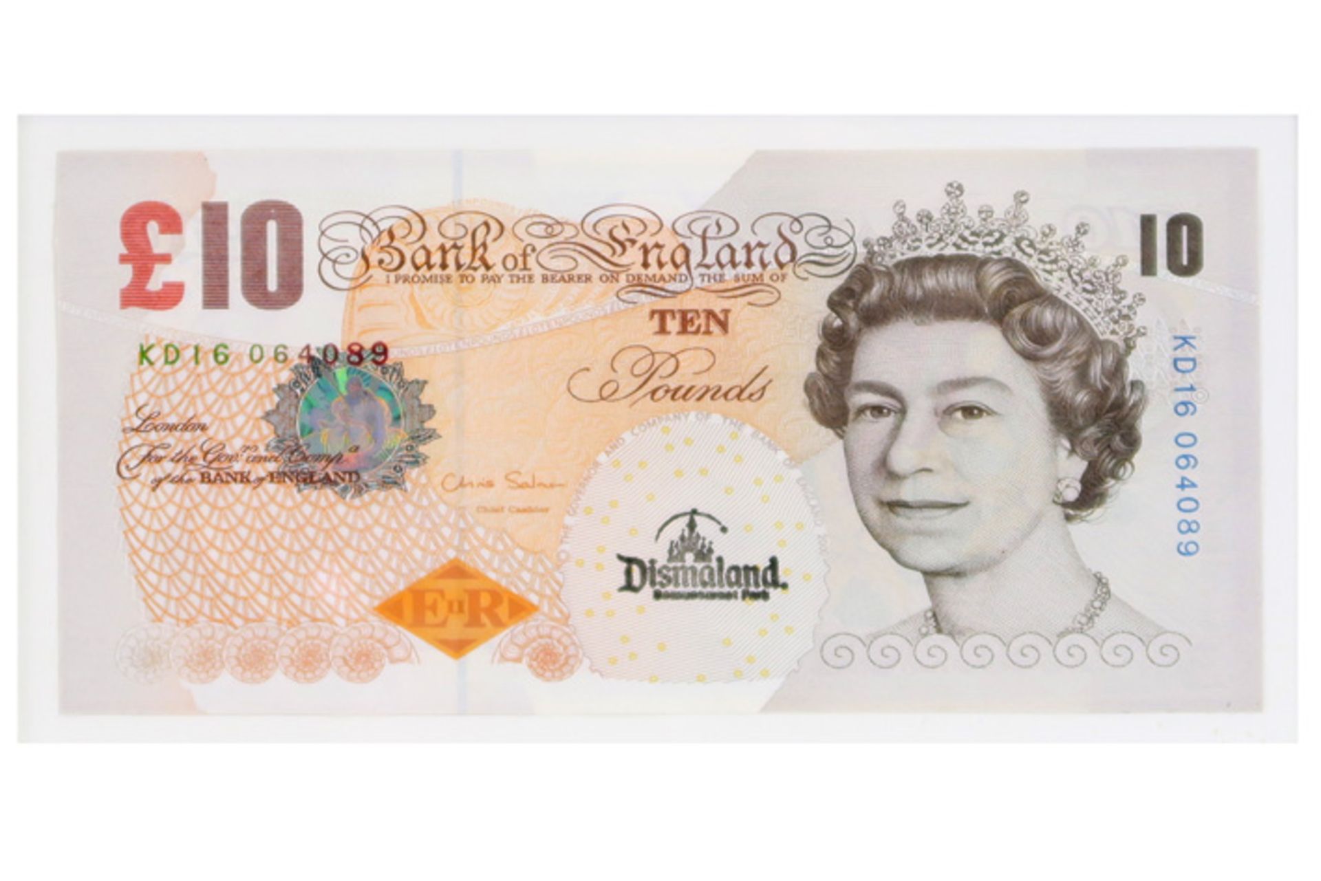 "Banksy" ten dollar banknote with "Dismaland"-stamp BANKSY (° 1973) bankbiljet van 10 dollar met