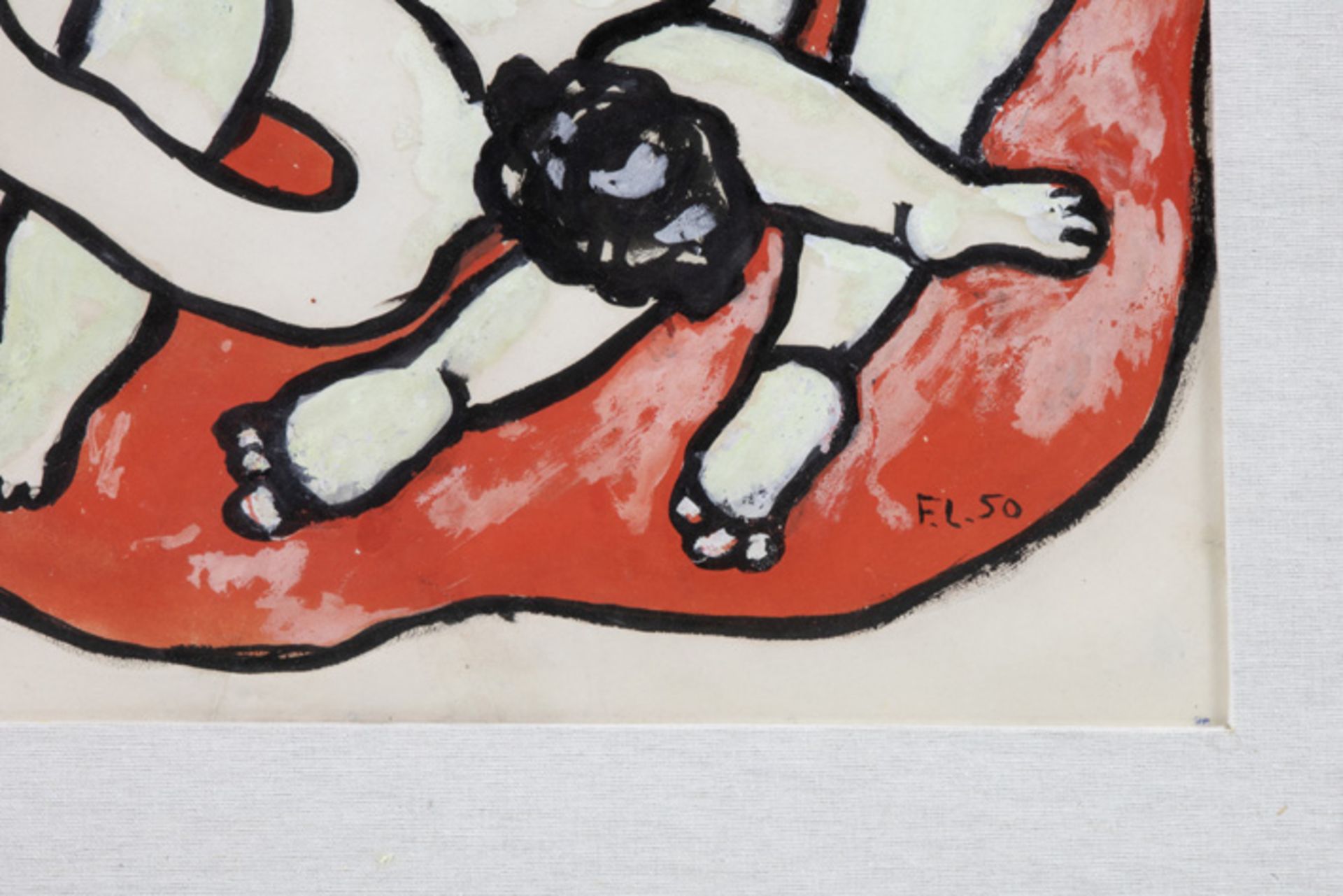Fernand Léger "Les Plongeurs Polychromes" gouache - with his monogram and dated(19)50 with on the - Image 2 of 5