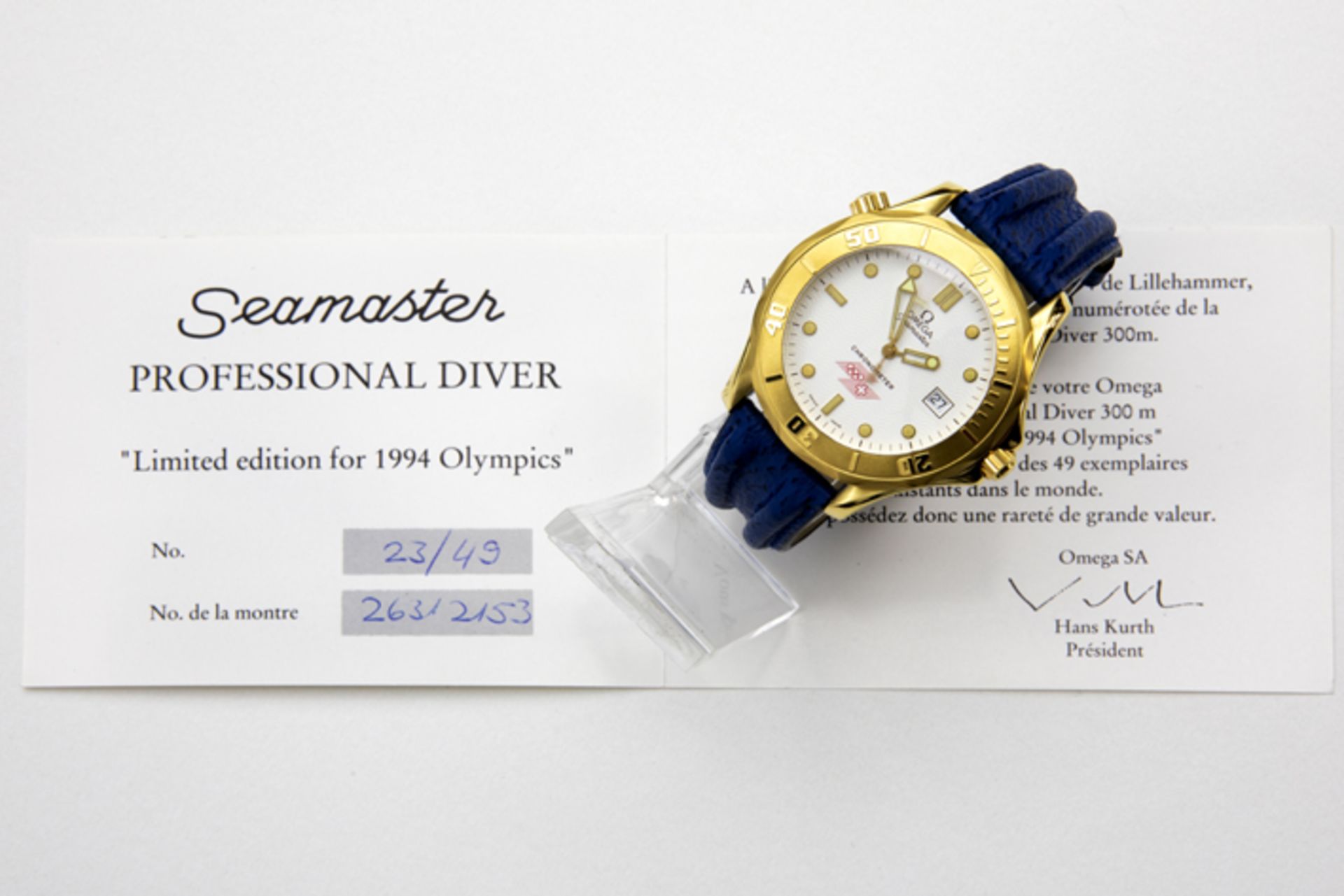 very rare "Omega Seamaster Olympia for 1994" chronometer wristwatch n° 23/49 in yellow gold (18 - Bild 2 aus 3