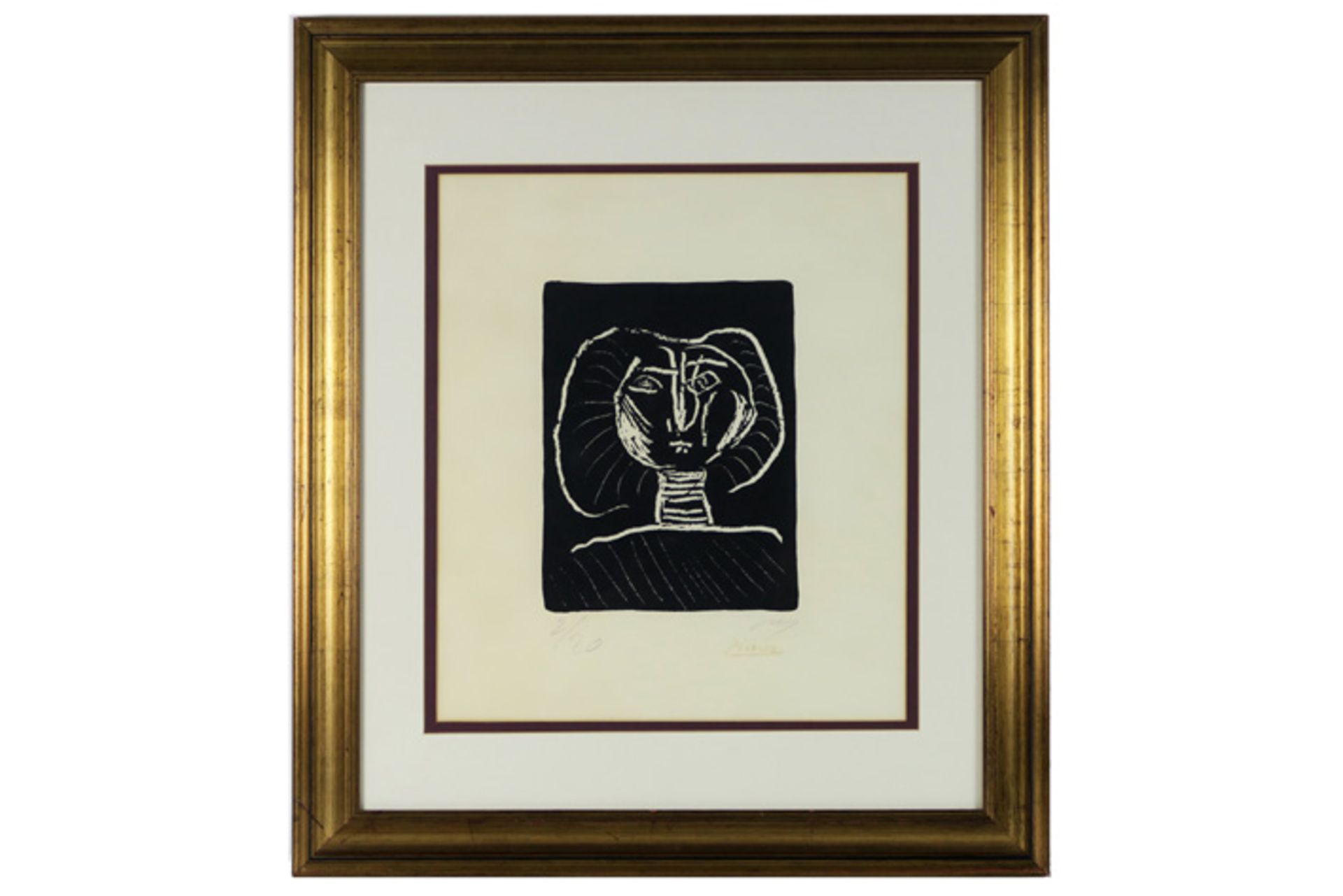 signed Pablo Picasso linocut with a portrait of lady PICASSO PABLO, DIEGO, JOSÉ (1881 - 1973) - Image 3 of 3