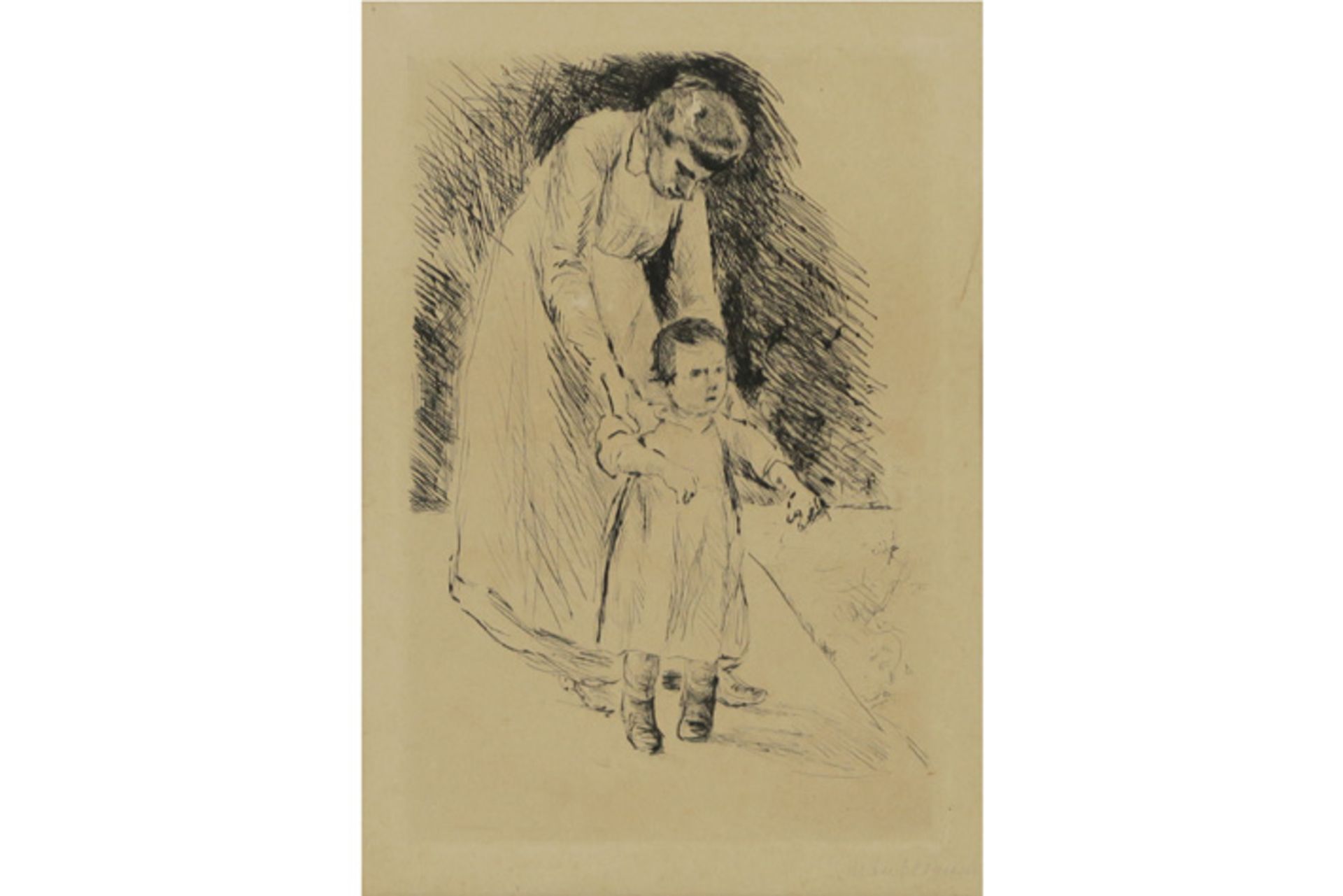 Max Lieberman "Granddaughter Maria-Martha with her nanny" mixed media print (etching and dry-point