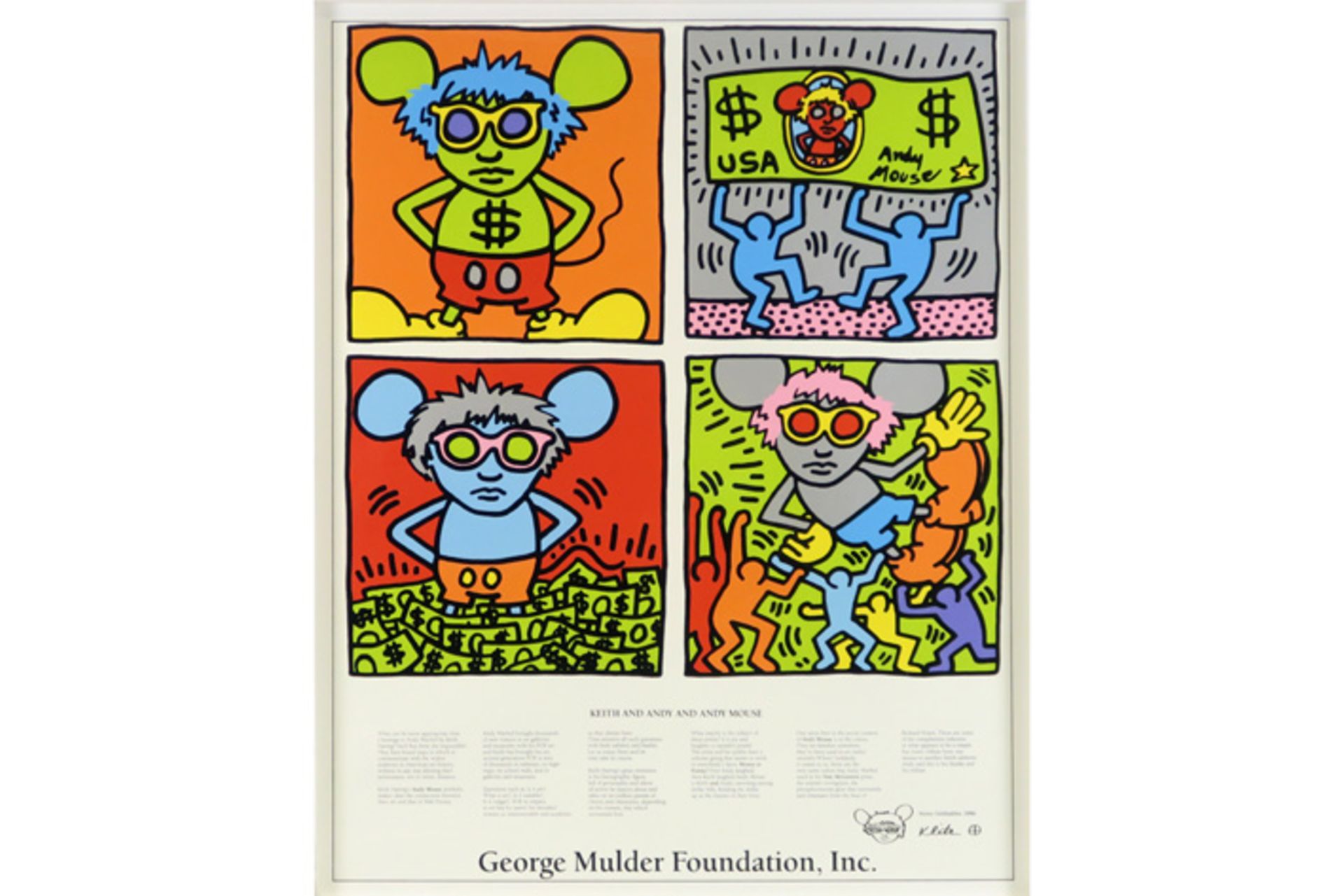 Keith Haring signed drawing on a print titled "Keith Haring and Andy and Andy Mouse", a limitied
