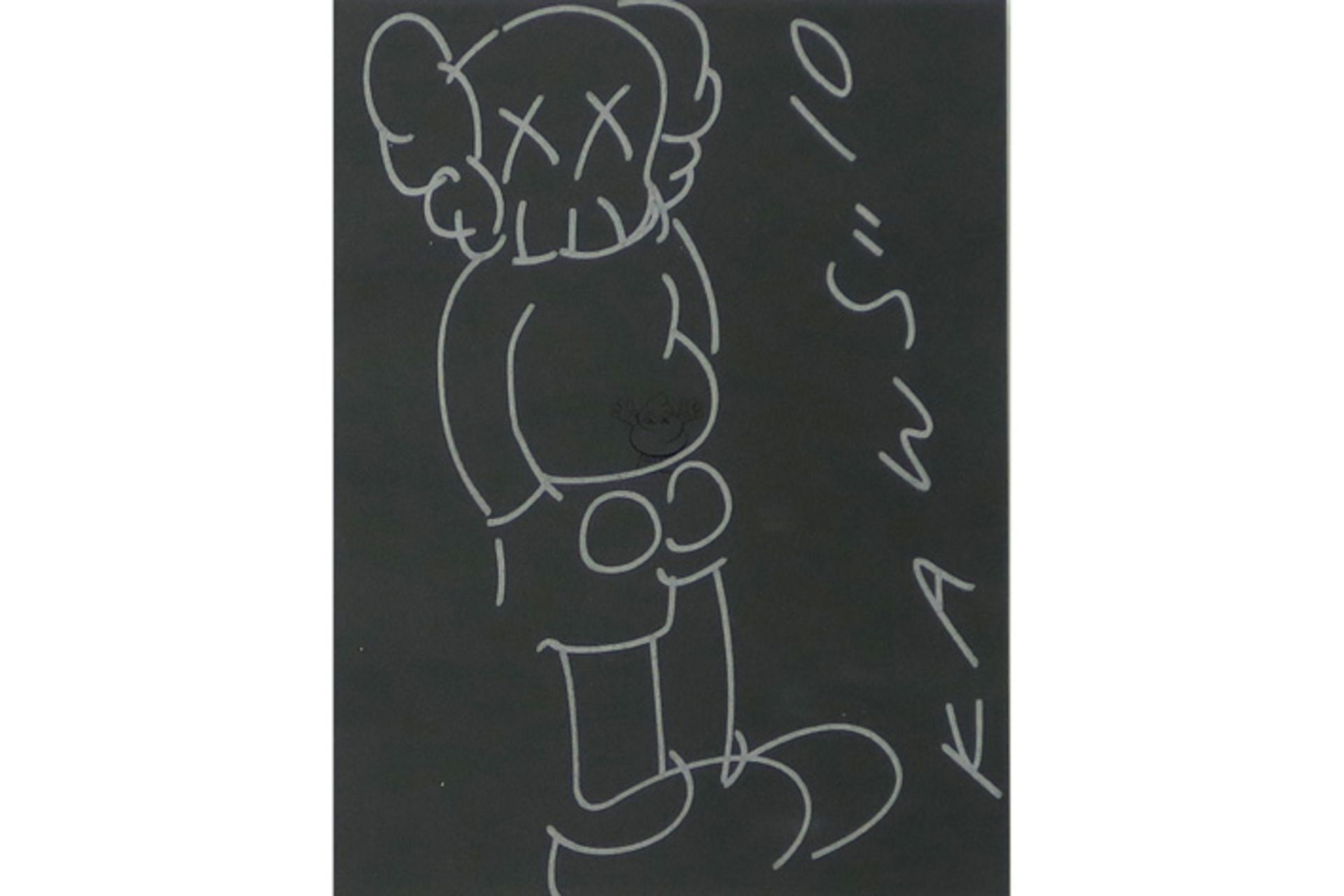 original "Kaws" signed drawing dated 2010 - wold with a copy of the Book "Kaws 1993 - 2010" (Rizzoli