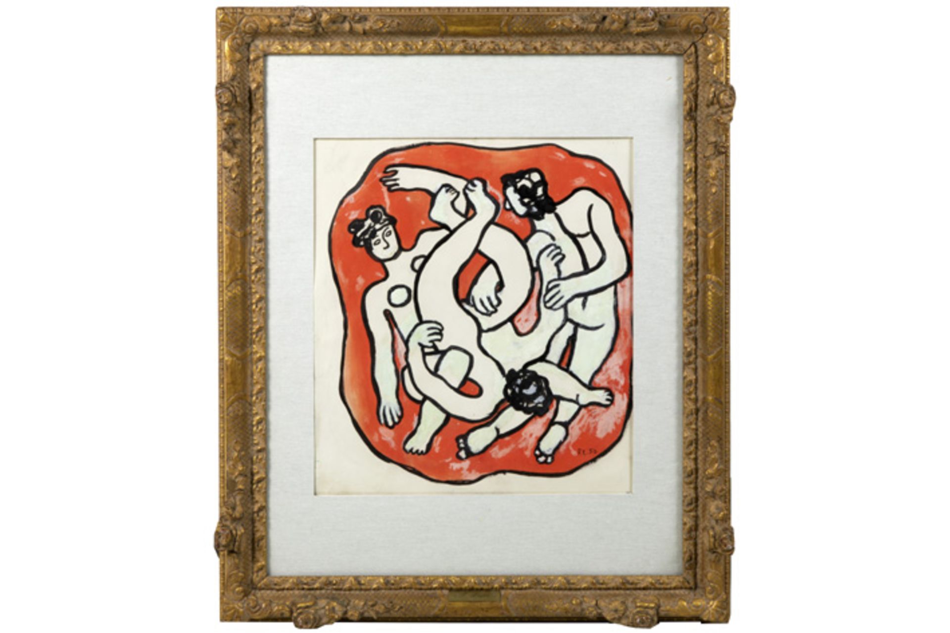Fernand Léger "Les Plongeurs Polychromes" gouache - with his monogram and dated(19)50 with on the - Image 3 of 5