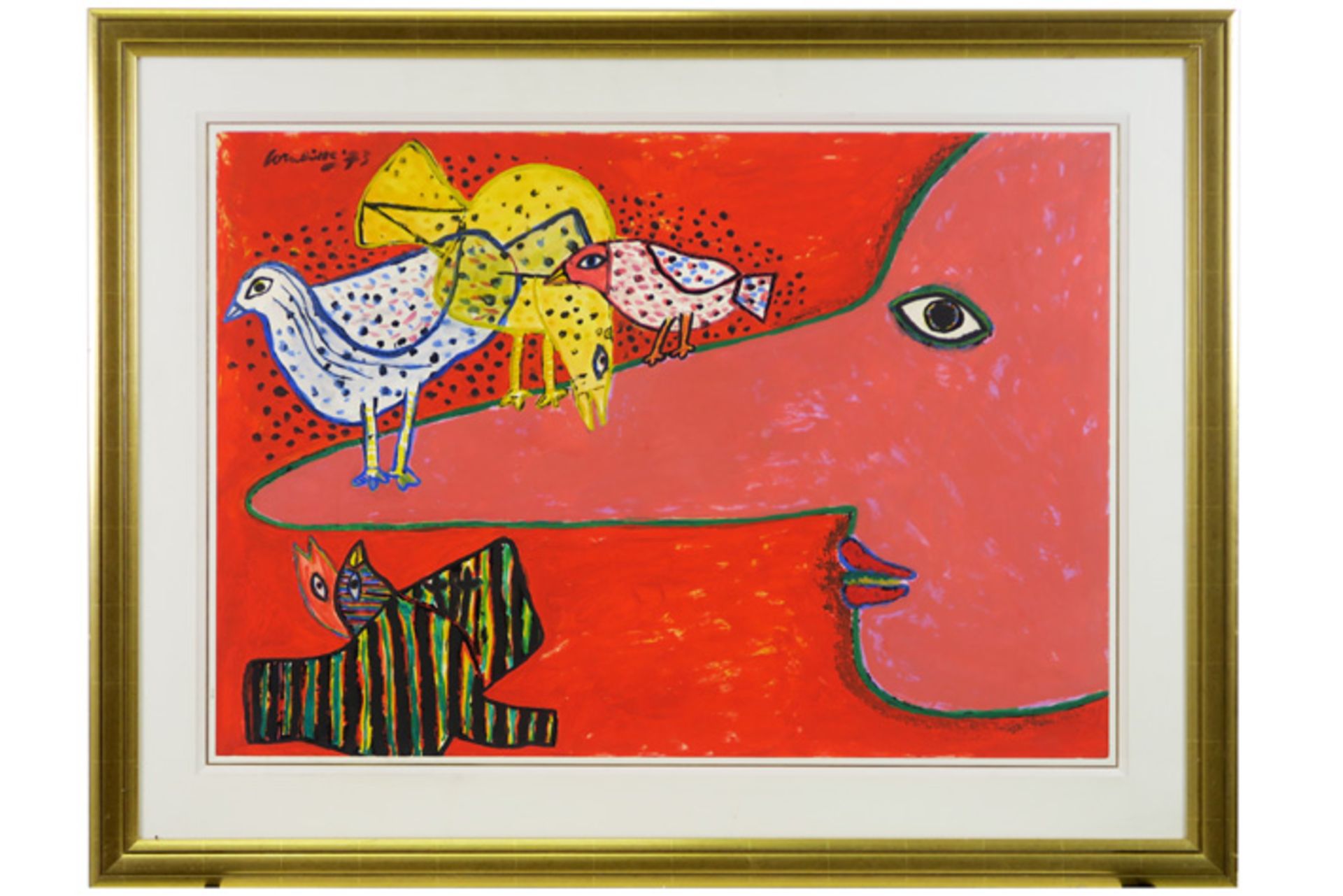 quite large Corneille signed gouache - dated 1973 CORNEILLE (1922 - 2010) (1922 - 2010) grote - Image 3 of 3