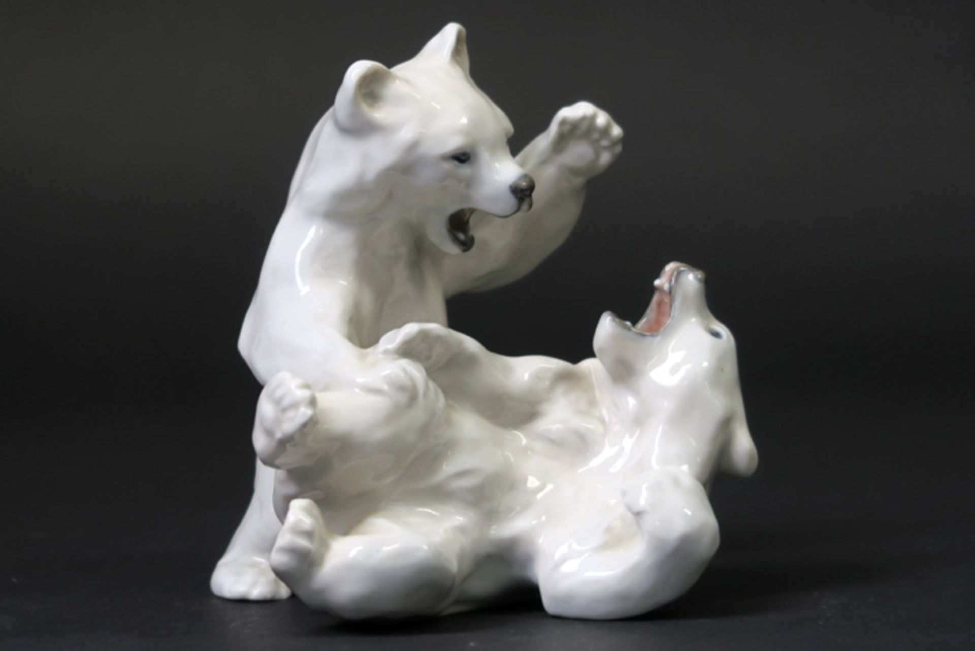 Royal Kopenhagen "Polar Bears" Art Deco sculpture in marked porcelain, designed by Knud Kyhn KNUD