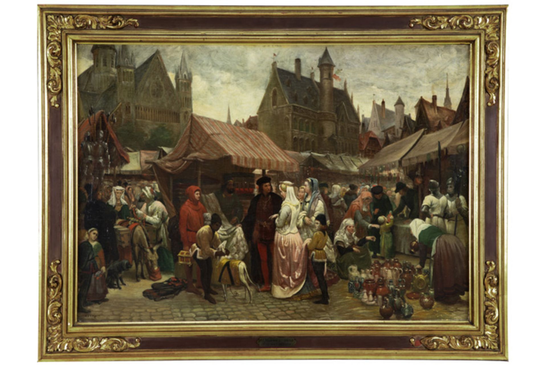 DE VIGNE FÉLIX (1806 - 1862) / naar 19de eeuws olieverfschilderij op paneel met een sterk geanimeerd - Image 2 of 5