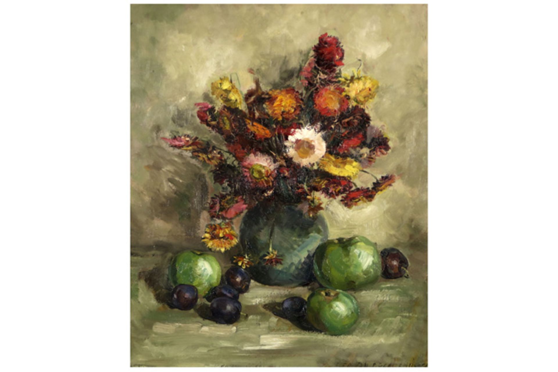 VAN DROGENBROCK LEO (1905 - 1995) olieverfschilderij op paneel : "Stilleven met bloemen en