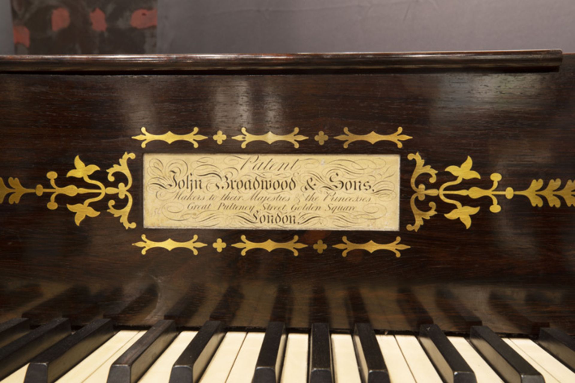 JOHN BROADWOOD antieke tafelpiano met meubel in acajou en 'ébène de macassar' gemerkt ||antique John - Image 4 of 5