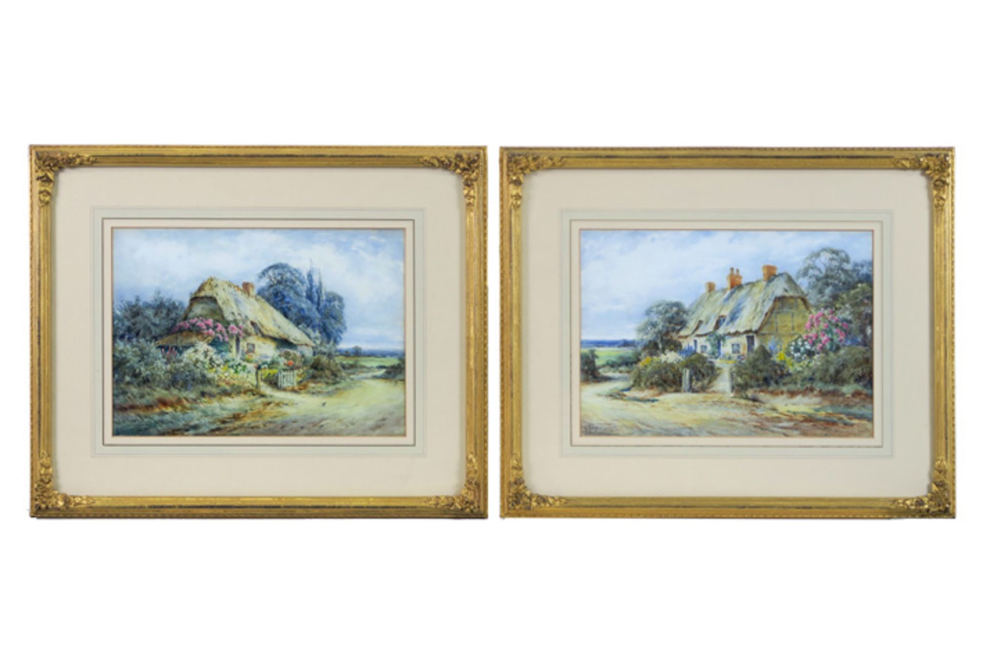 MOLYNEUX STANNARD ALEXANDER (1898 - 1975) pendant aquarellen : "Zicht van een cottage" - 24 x 34