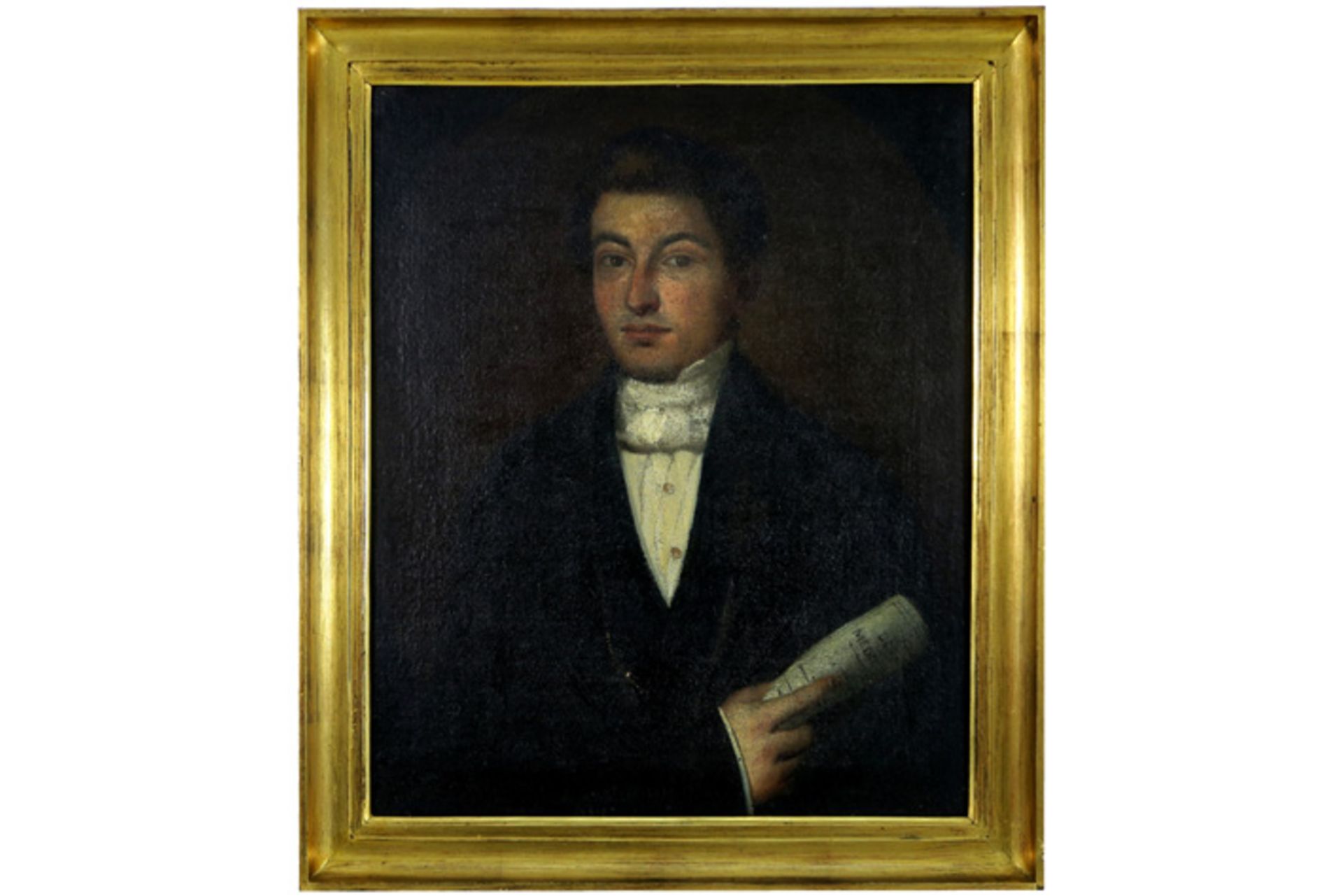 Negentiende eeuws olieverfschilderij op doek : "Portret van een jonge man met krant" - 69 x 57 || - Image 2 of 4