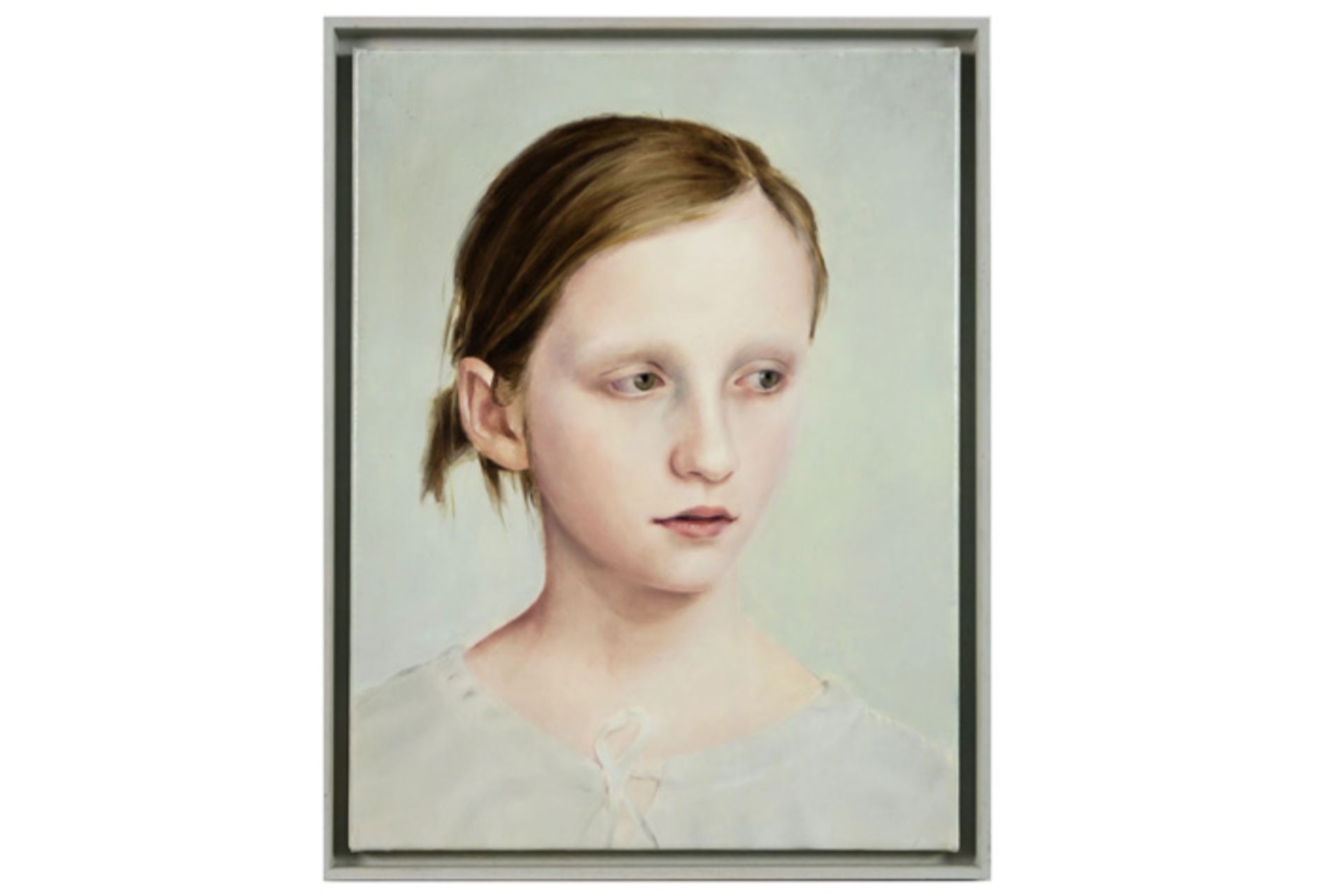 BOYEN DIEDERIK (°1968) olieverfschilderij op doek met een portret in zijn typische bevreemdende - Image 2 of 4