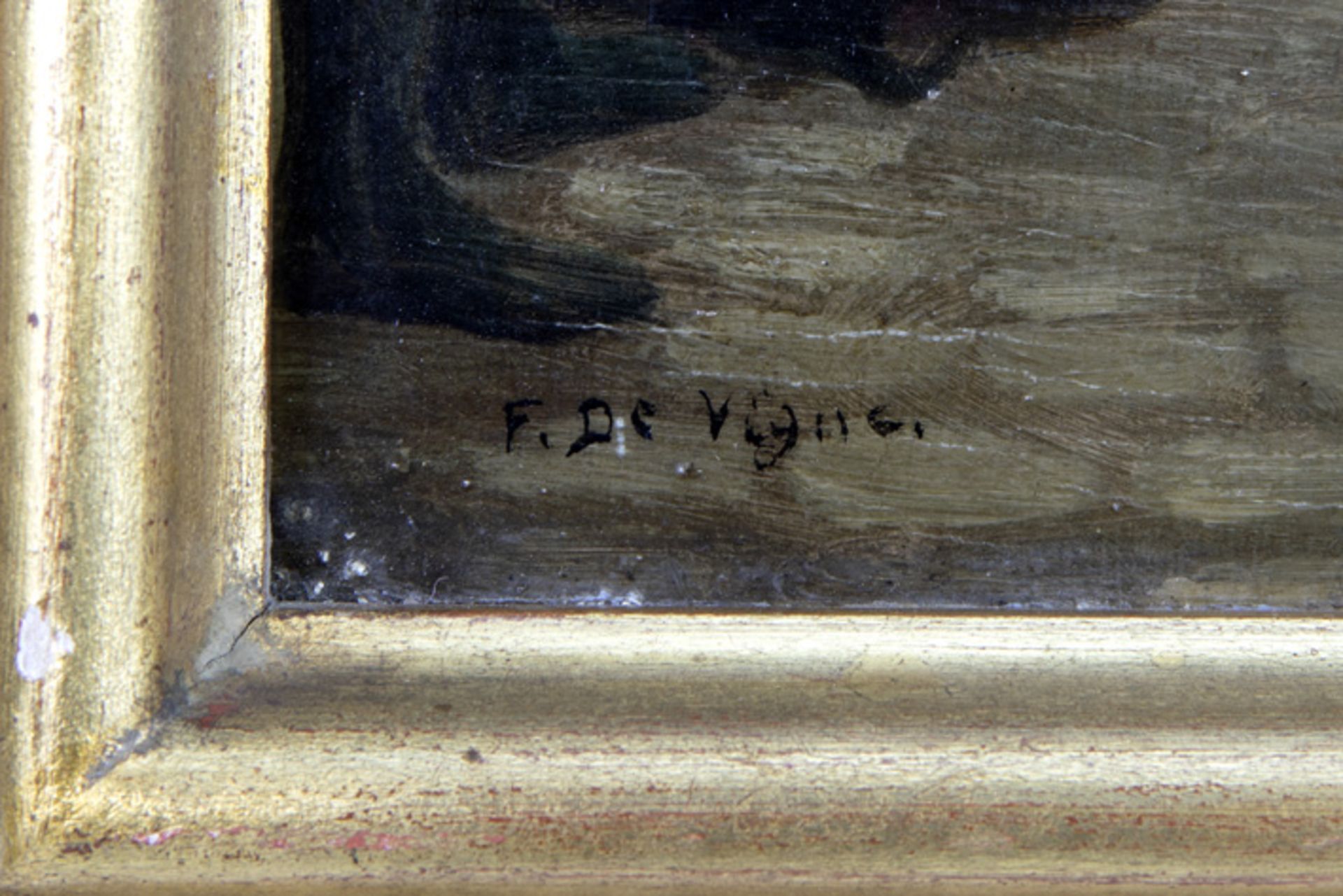 DE VIGNE FÉLIX (1806 - 1862) / naar 19de eeuws olieverfschilderij op paneel met een sterk geanimeerd - Image 4 of 5