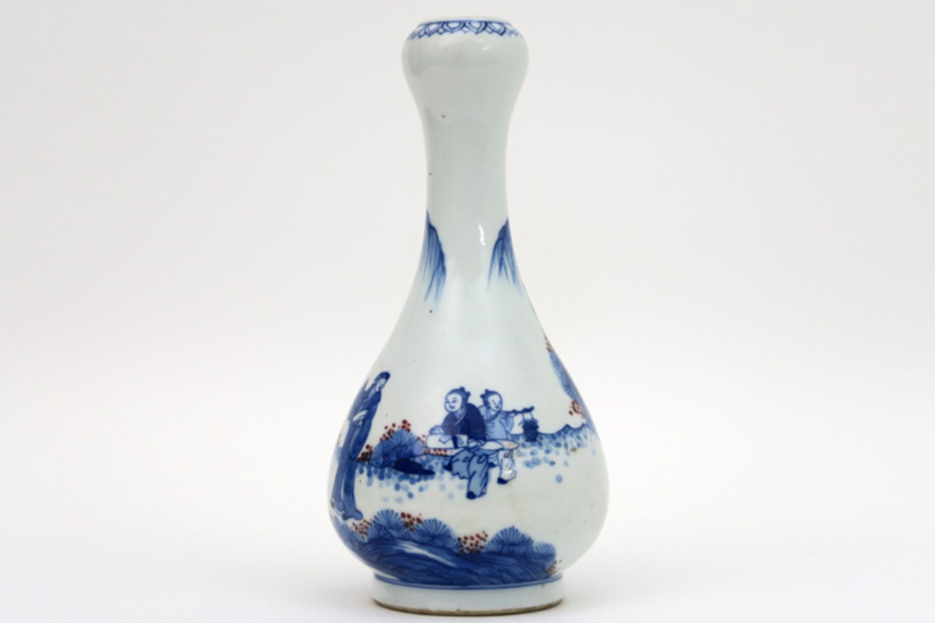 Chinees vaasje in gemerkt porselein met een blauwwit landschaps- en figurendecor - hoogte : 22 - Bild 2 aus 5