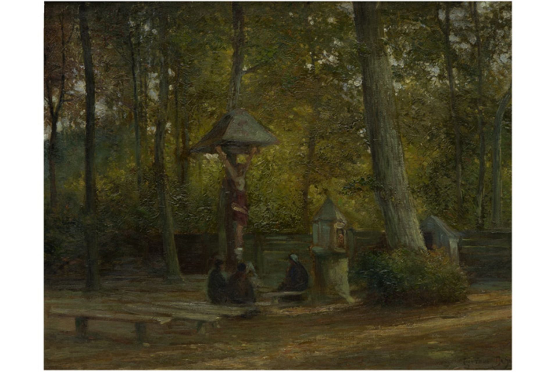 DE SMET GUSTAVE (1877 - 1943) olieverfschilderij op doek van omstreeks 1900 : "Bergenkruis te